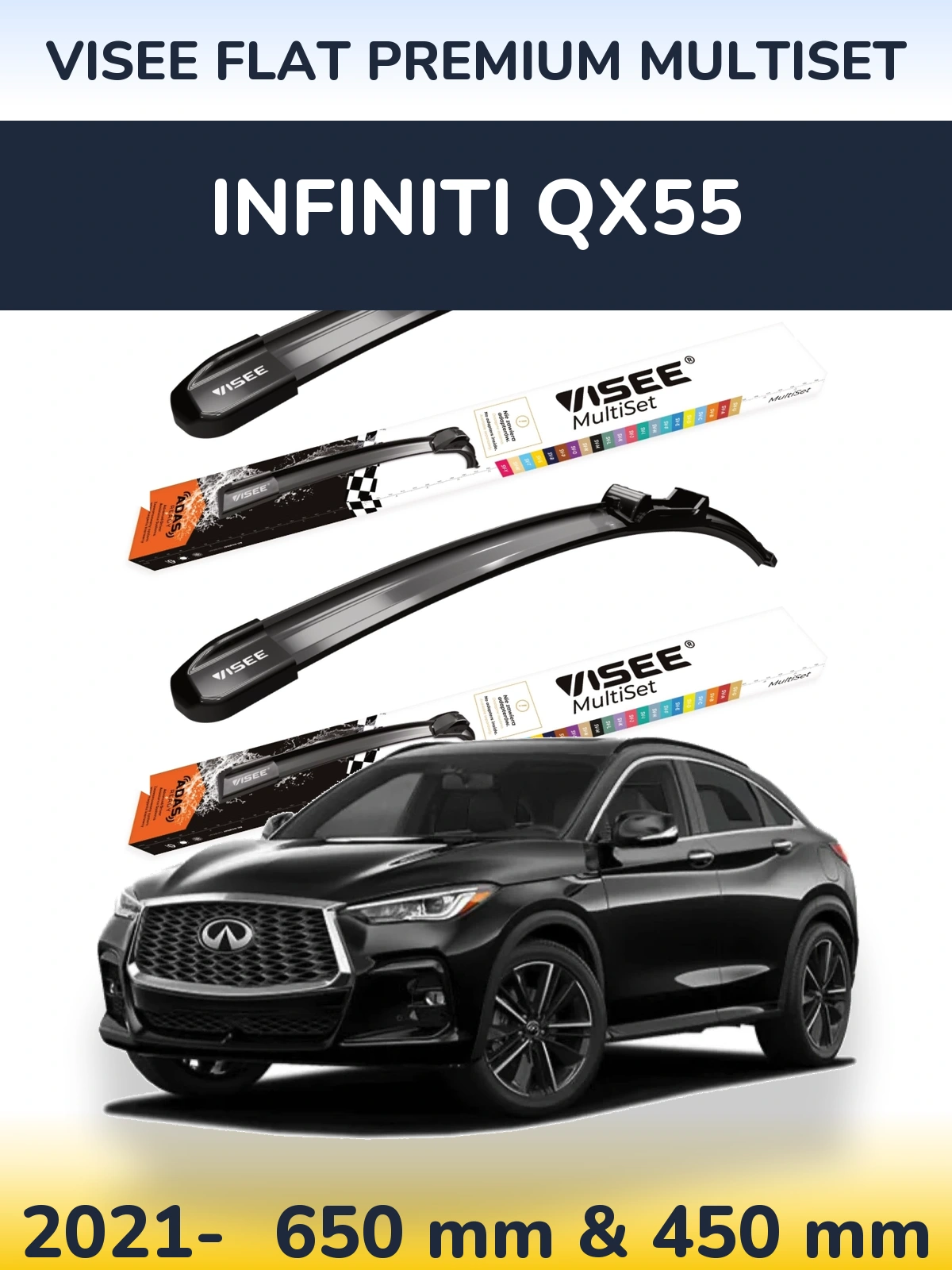 Front wiper blade set VISEE FLAT PREMIUM MultiSet 650 & 450 мм for Infiniti QX55 2021-2026