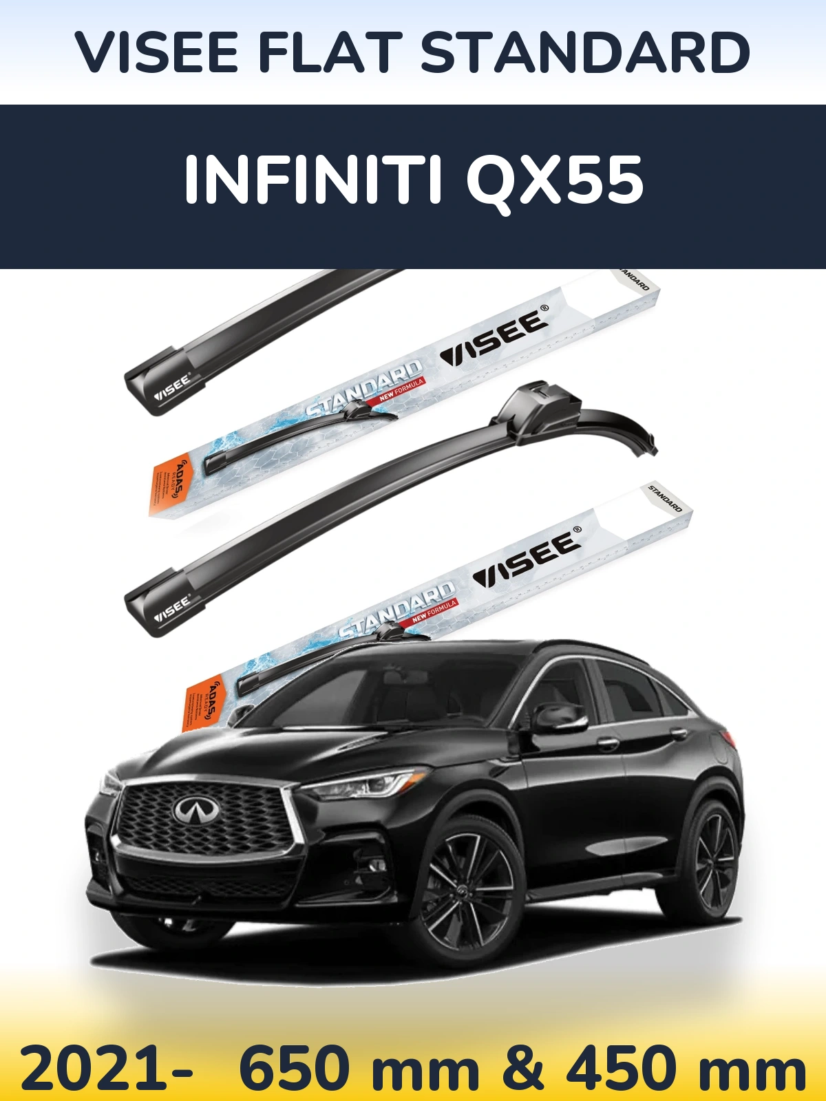 Комплект передніх щіток VISEE FLAT STANDARD 650 & 450 мм для Infiniti QX55 2021-2026