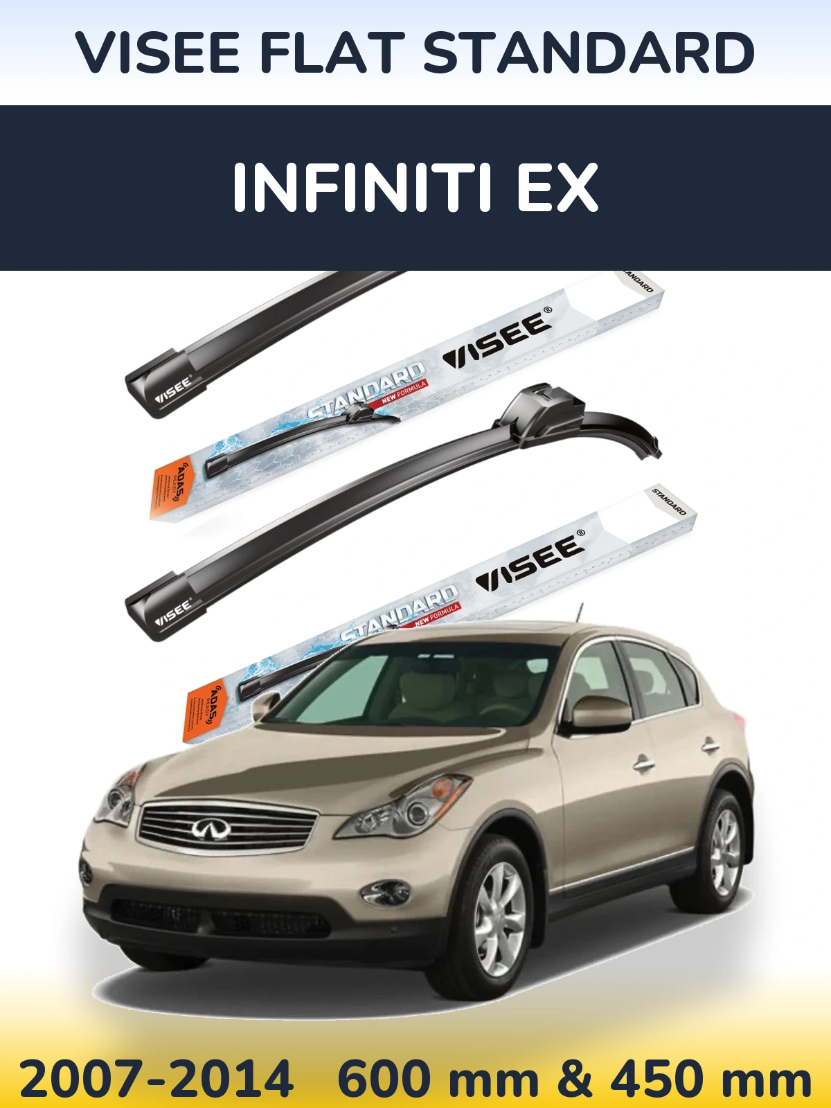 Комплект передних дворников VISEE FLAT STANDARD 600 & 450 мм для Infiniti EX 2007-2014