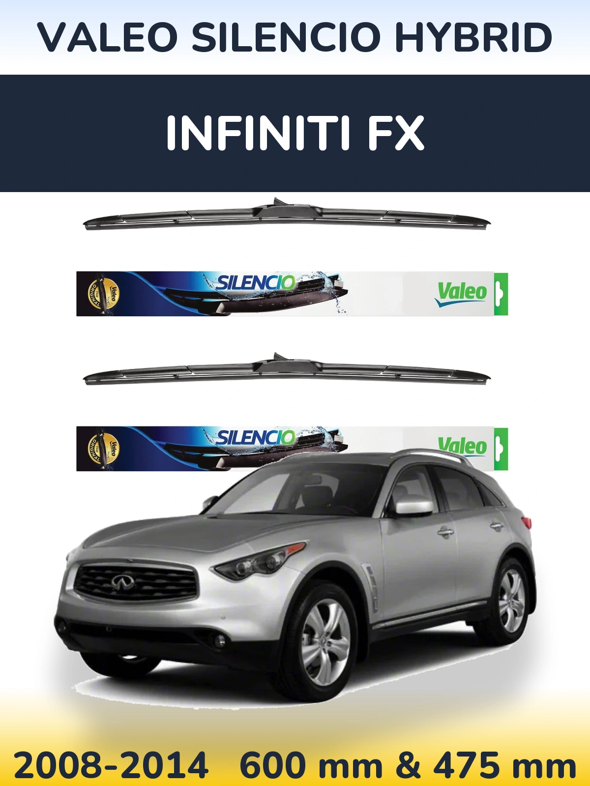 Комплект передних дворников Valeo Silencio Hybrid 600 & 475 мм для Infiniti FX 2008-2014