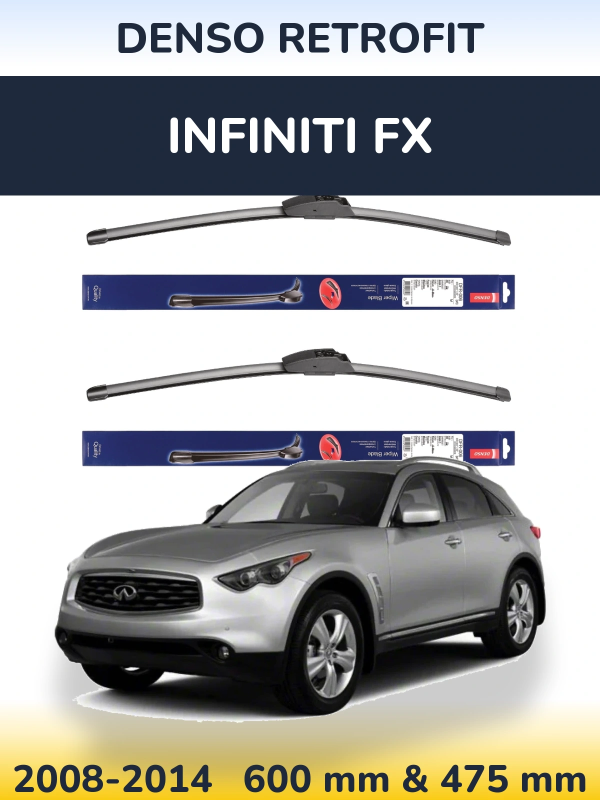 Front wiper blade set Denso Retrofit 600 & 475 мм for Infiniti FX 2008-2014