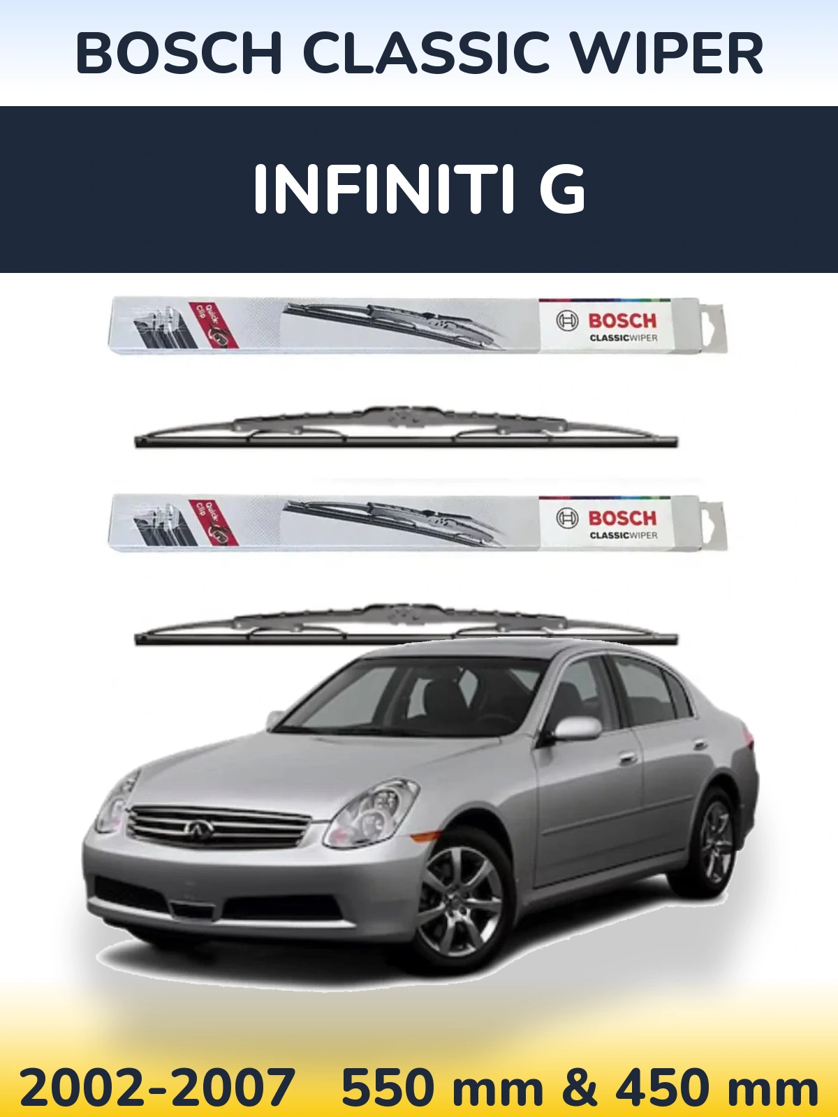 Комплект передних дворников BOSCH Classic Wiper 550 & 450 мм для Infiniti G 2002-2007