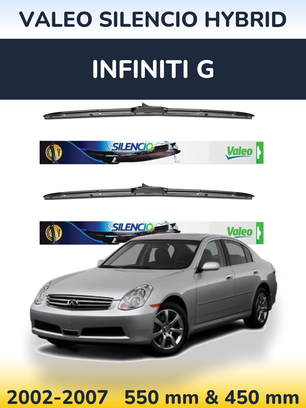 Front wiper blade set Valeo Silencio Hybrid 550 & 450 мм for Infiniti G 2002-2007