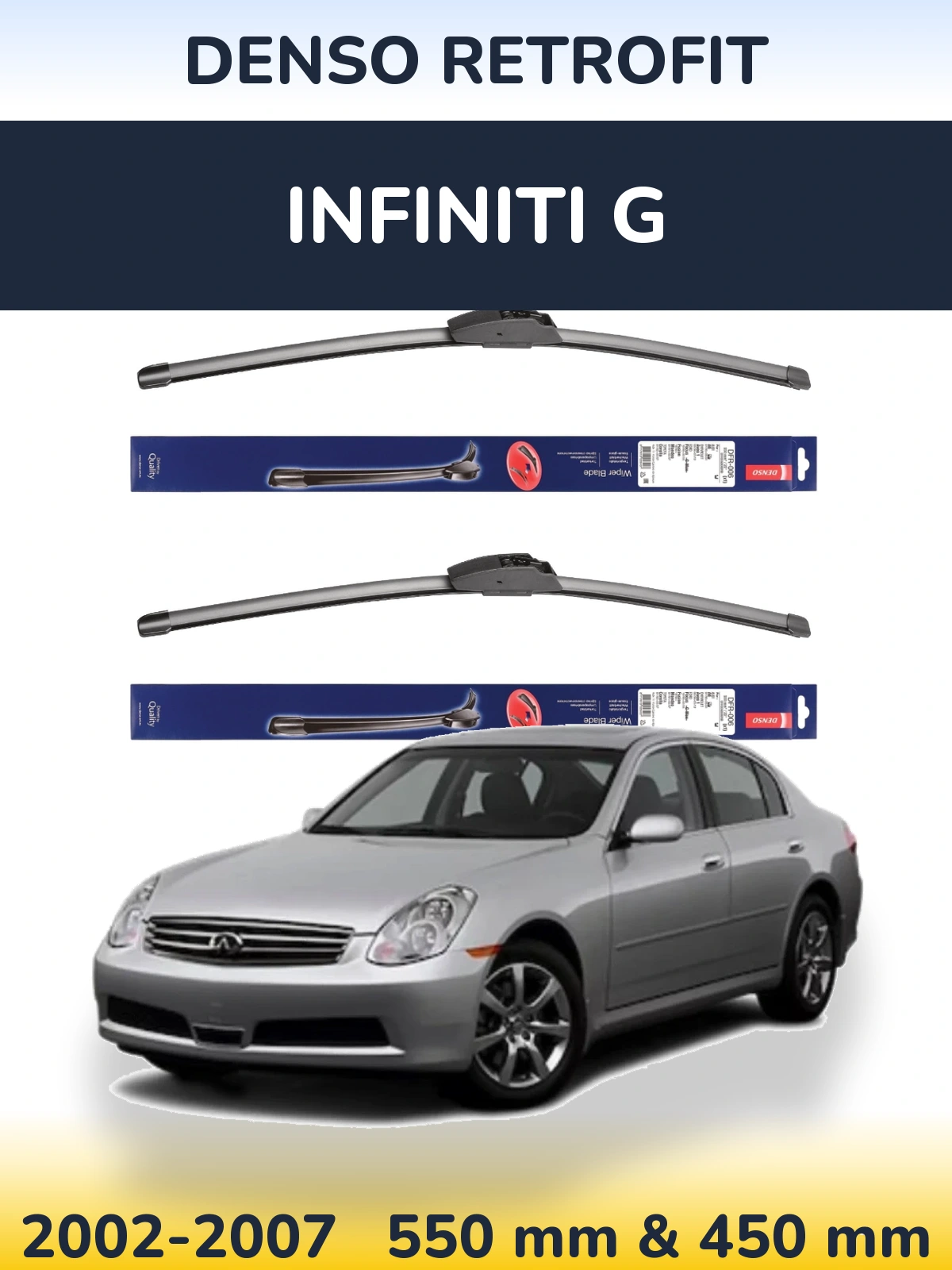 Комплект передних дворников Denso Retrofit 550 & 450 мм для Infiniti G 2002-2007