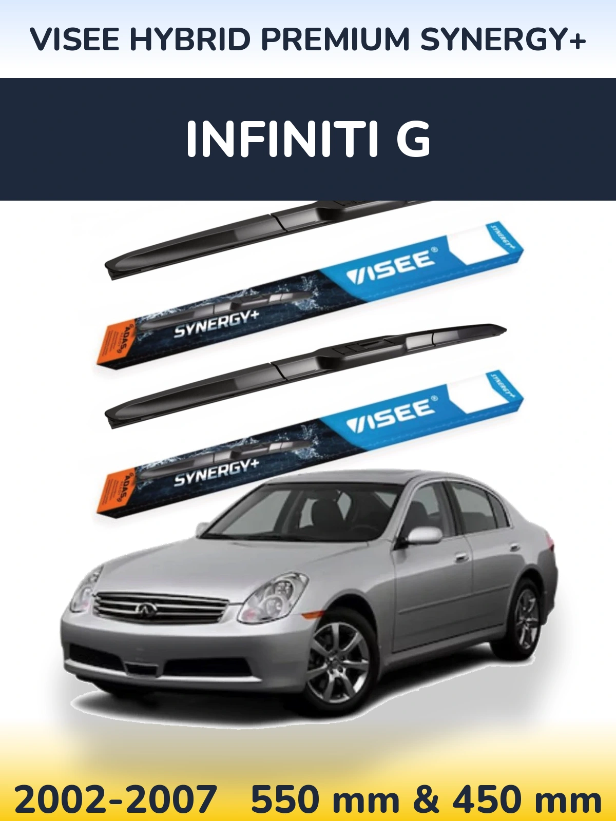 Комплект передних дворников VISEE HYBRID PREMIUM SYNERGY+ 550 & 450 мм для Infiniti G 2002-2007