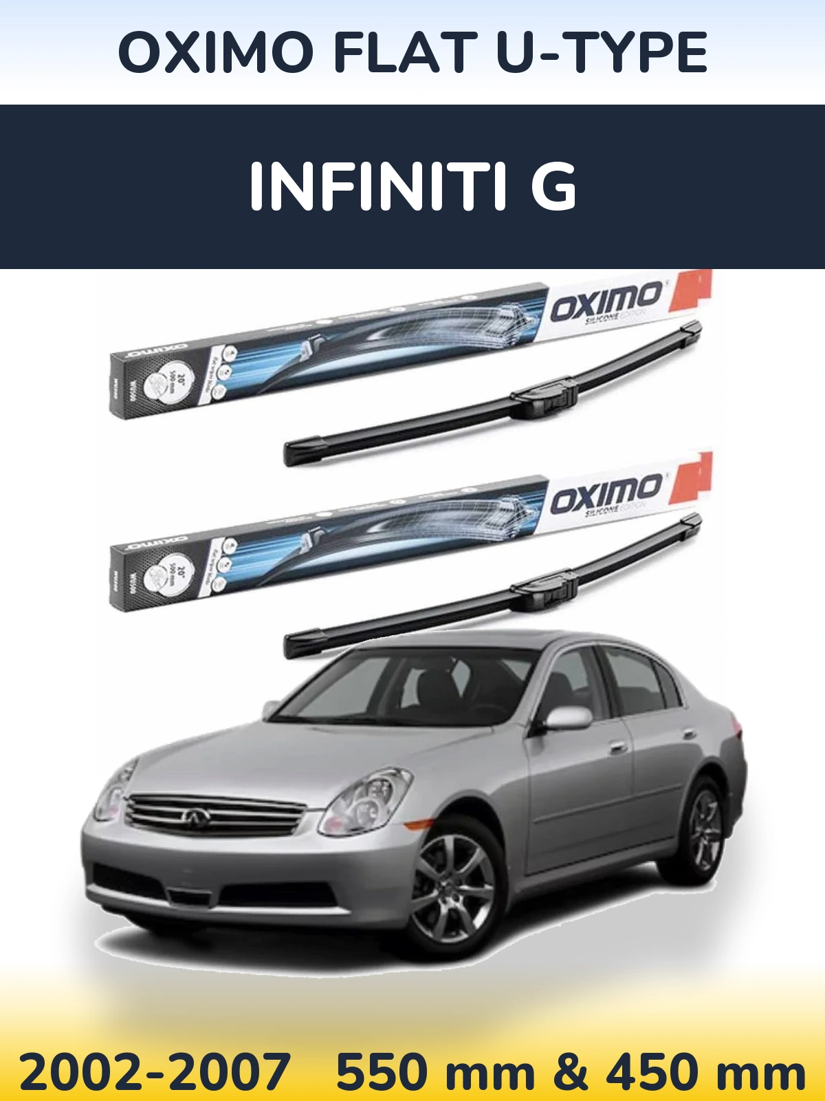 Front wiper blade set Oximo Flat U-type 550 & 450 мм for Infiniti G 2002-2007