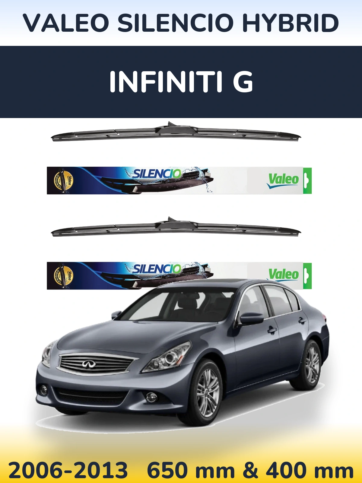 Front wiper blade set Valeo Silencio Hybrid 650 & 400 мм for Infiniti G 2006-2013