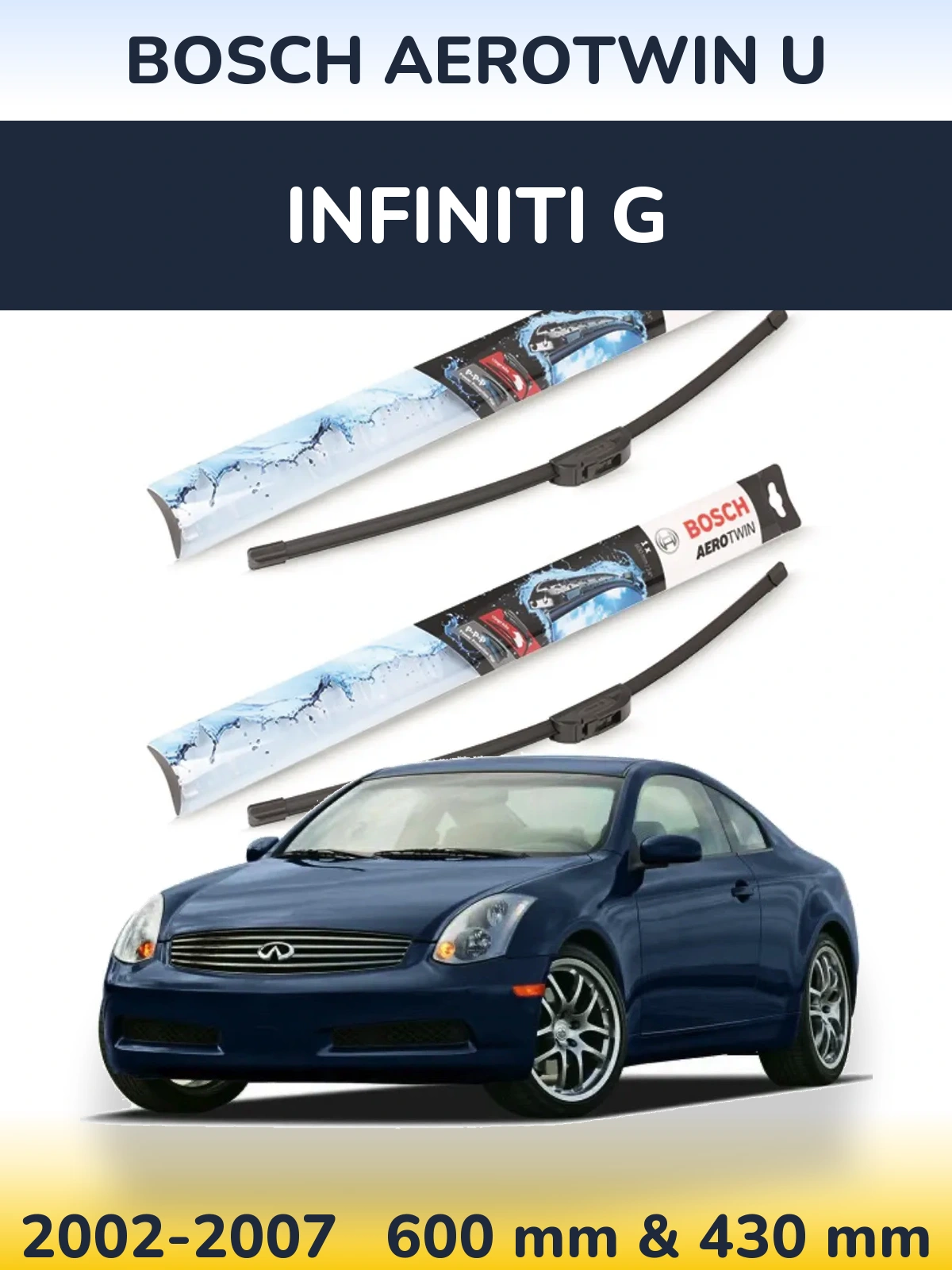 Комплект передніх щіток BOSCH AeroTwin U 600 & 430 мм для Infiniti G 2002-2007