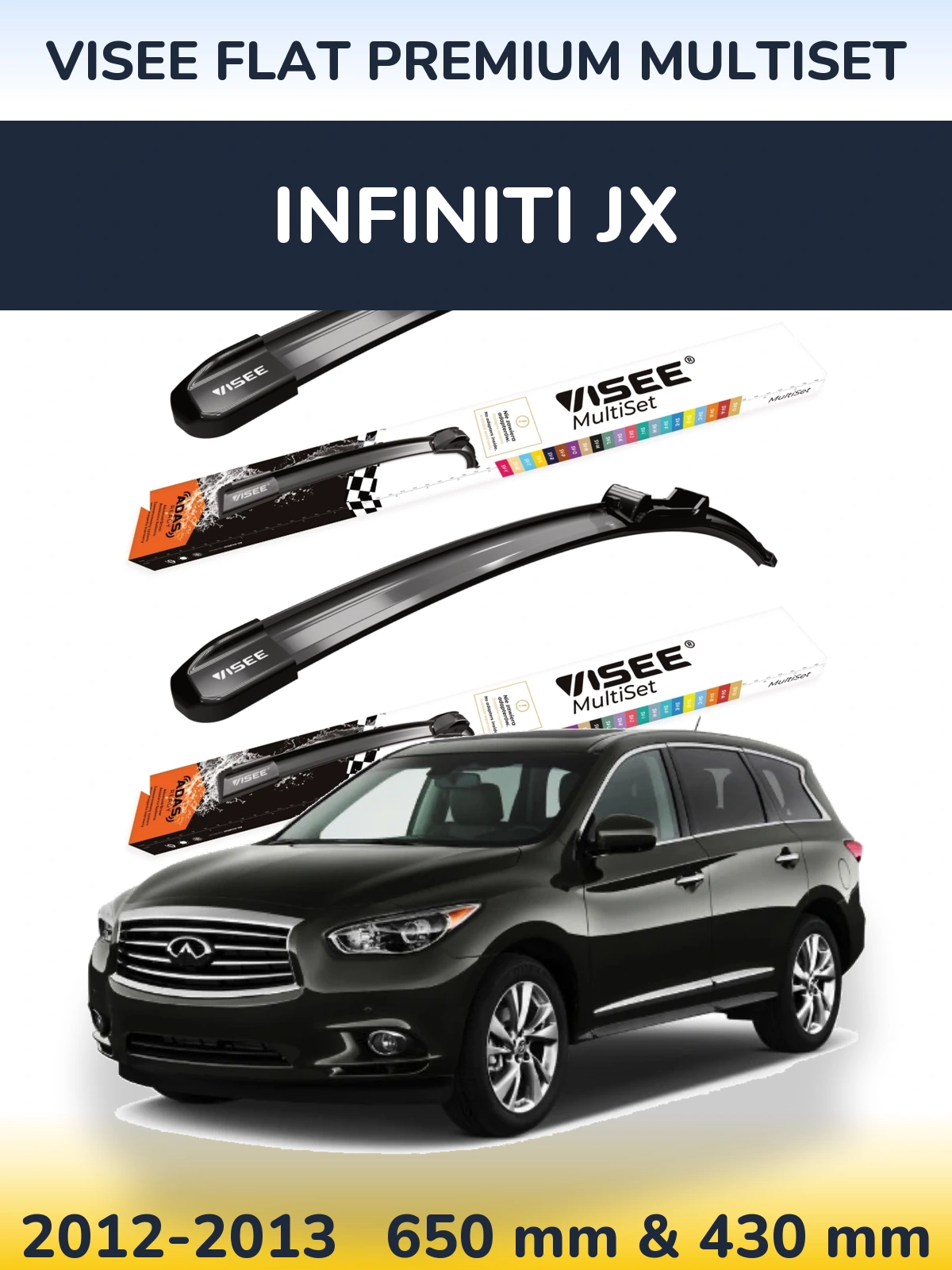 Komplet przednich wycieraczek VISEE FLAT PREMIUM MultiSet 650 & 430 mm do Infiniti JX 2012-2013