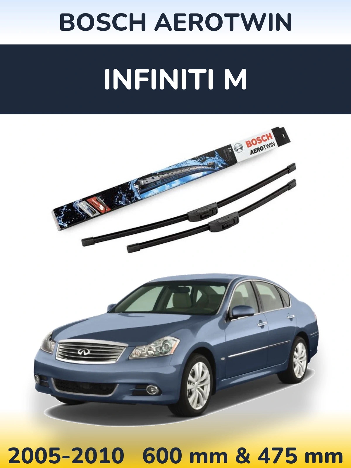 Front wiper blade set BOSCH AeroTwin 600 & 475 mm for Infiniti M 2005-2010