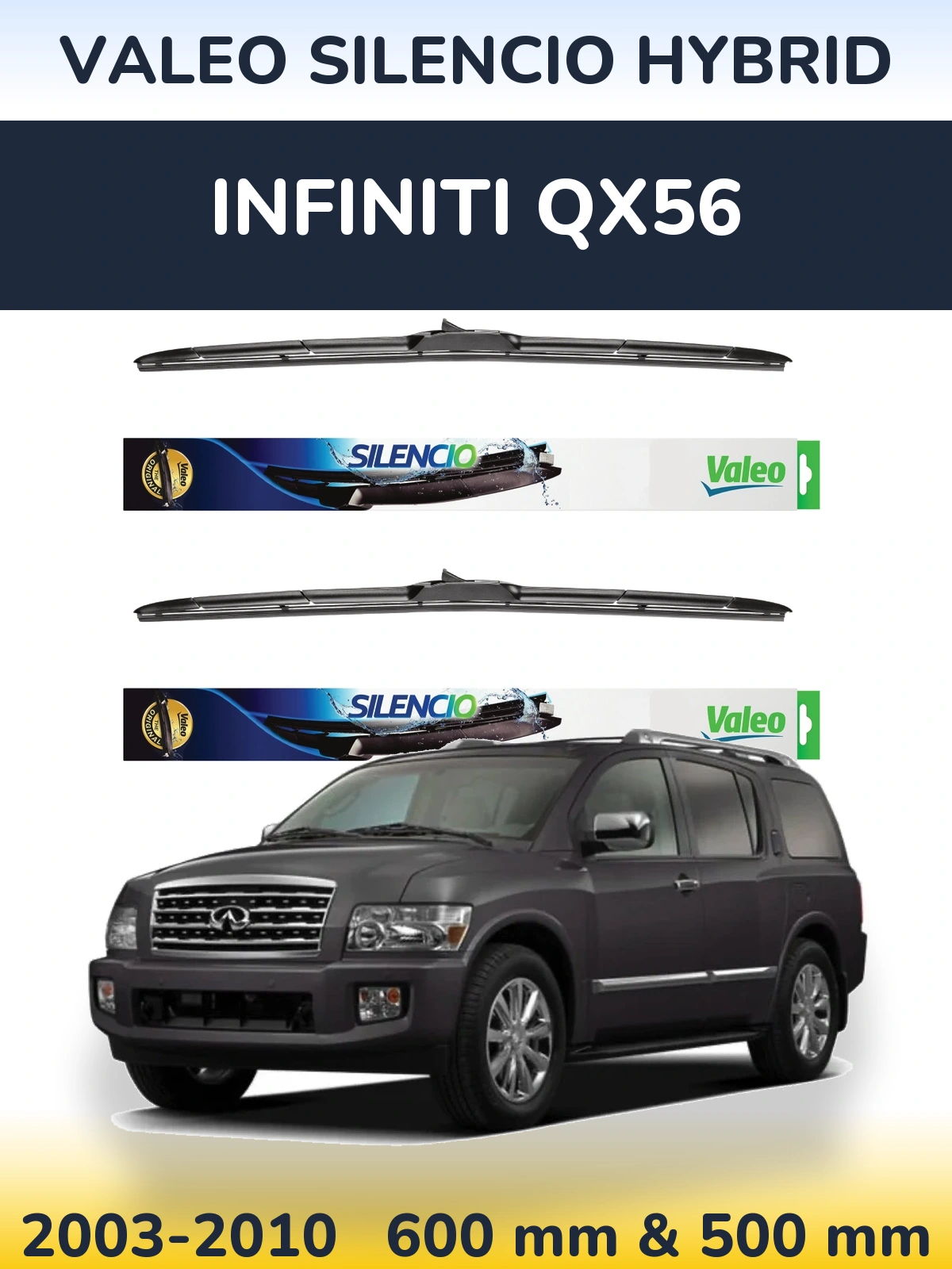 Komplet przednich wycieraczek Valeo Silencio Hybrid 600 & 500 mm do Infiniti QX56 2003-2010