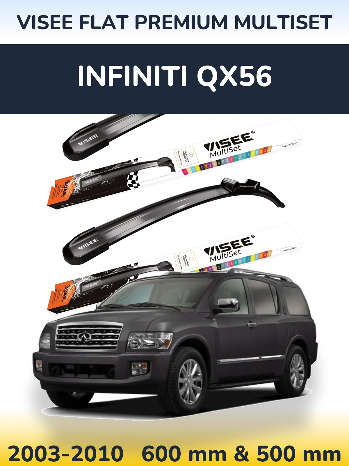 Front wiper blade set VISEE FLAT PREMIUM MultiSet 600 & 500 mm for Infiniti QX56 2003-2010