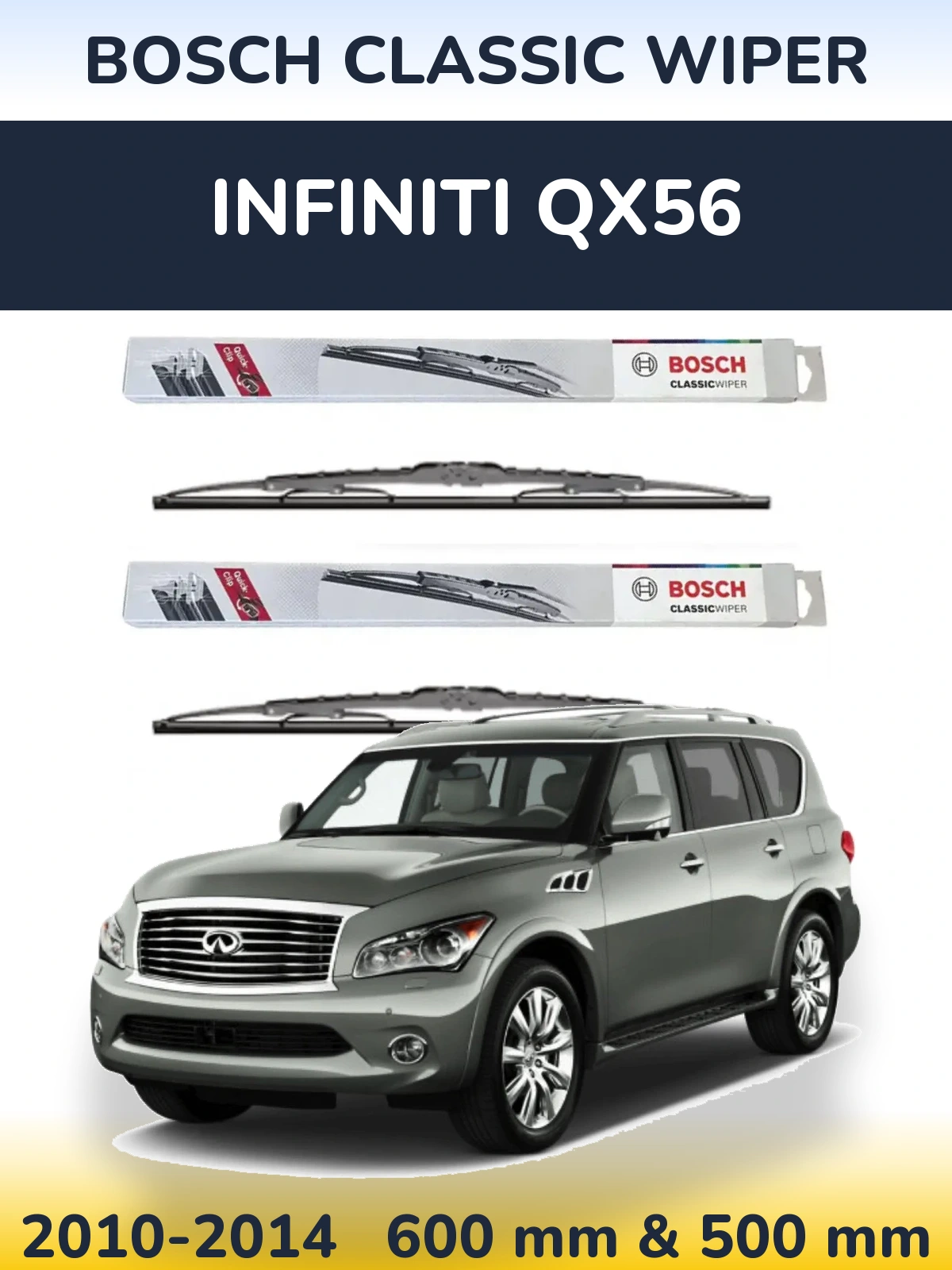 Front wiper blade set BOSCH Classic Wiper 600 & 500 мм for Infiniti QX56 2010-2014