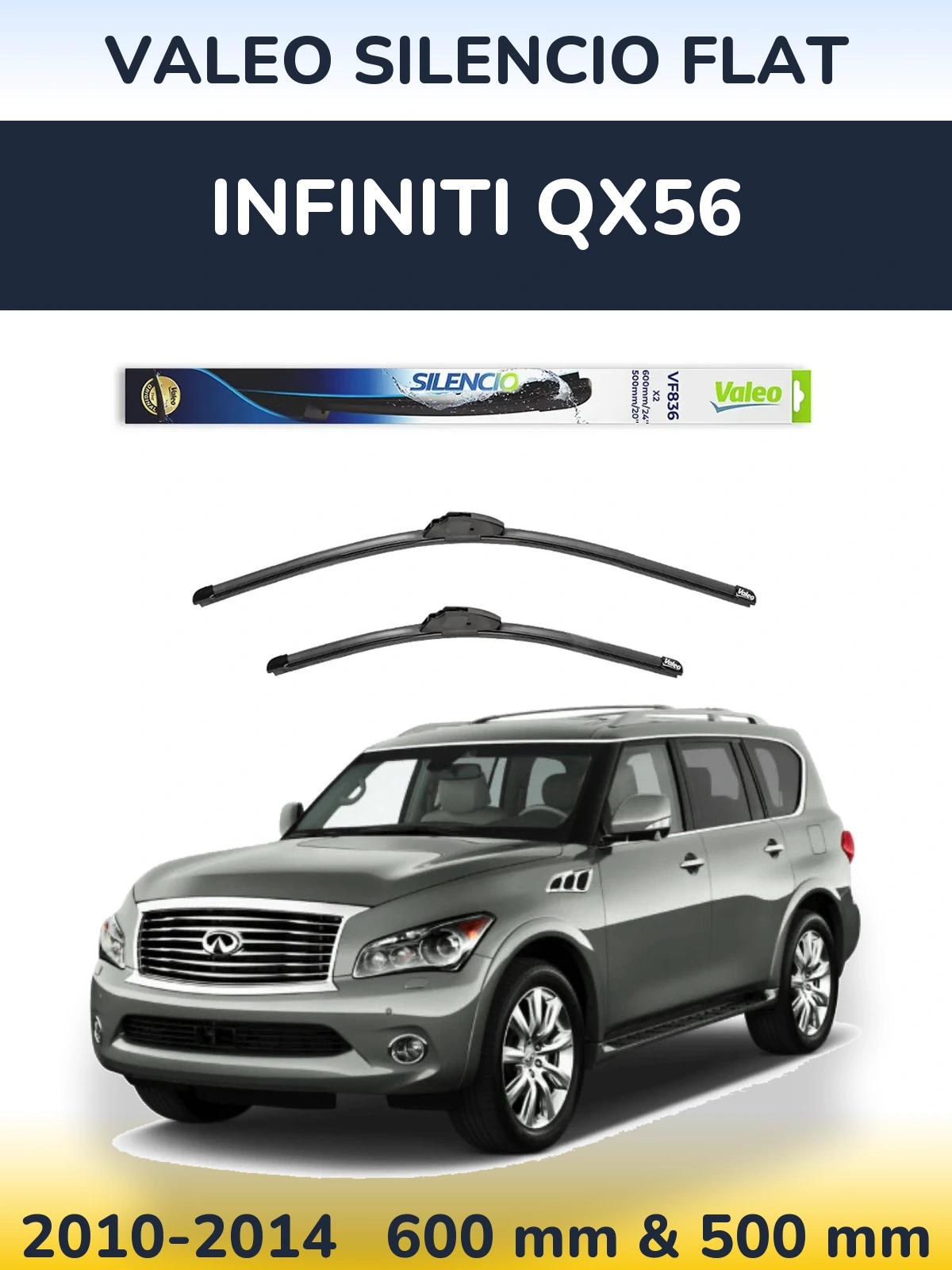 Комплект передніх щіток Valeo Silencio Flat 600 & 500 мм для Infiniti QX56 2010-2014