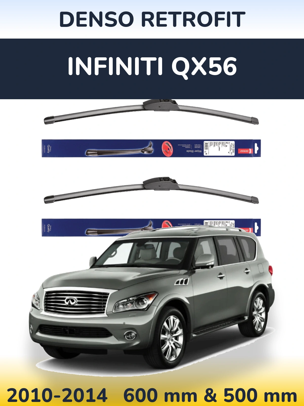 Front wiper blade set Denso Retrofit 600 & 500 mm for Infiniti QX56 2010-2014
