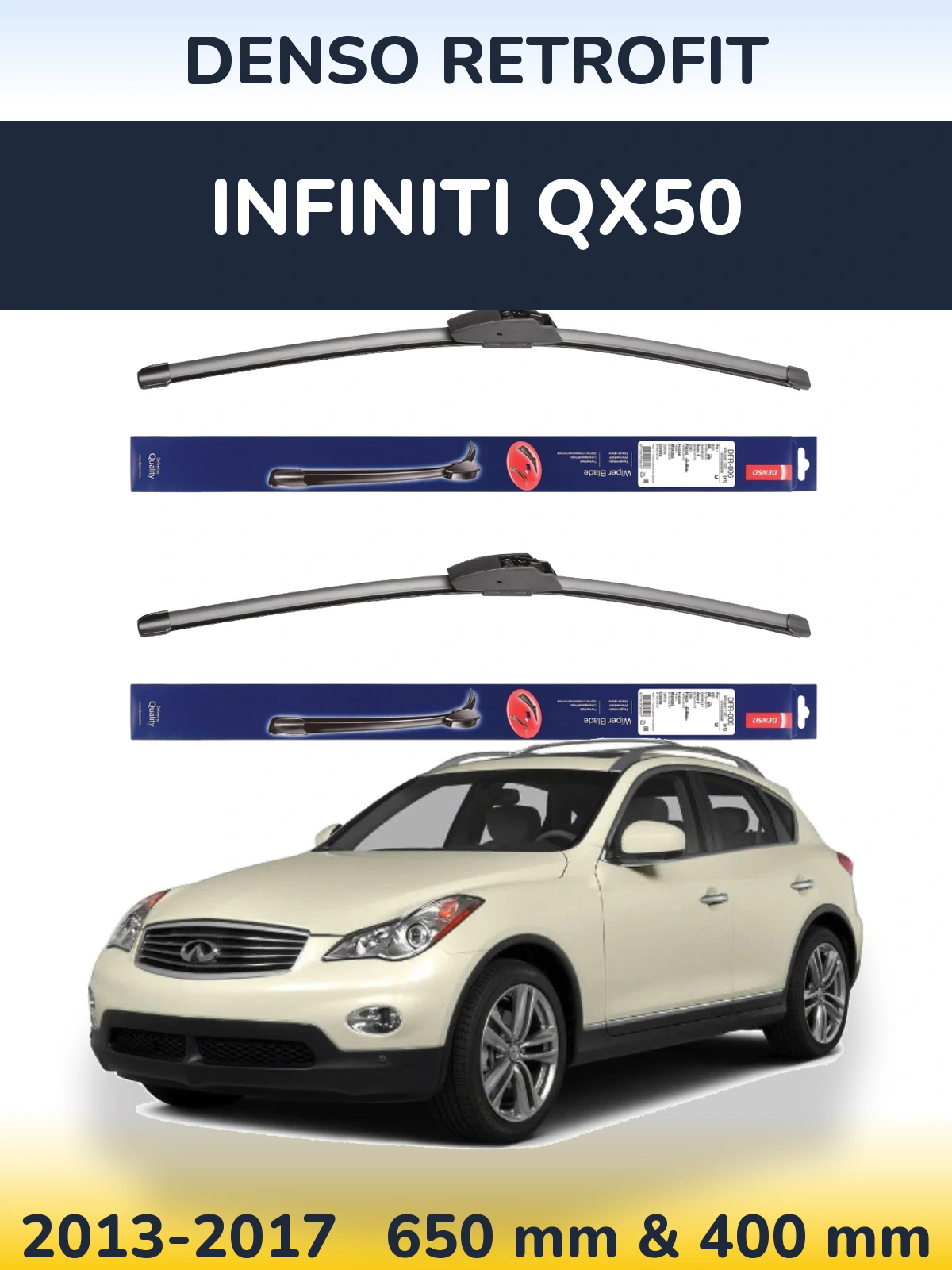 Komplet przednich wycieraczek Denso Retrofit 650 & 400 mm do Infiniti QX50 2013-2017
