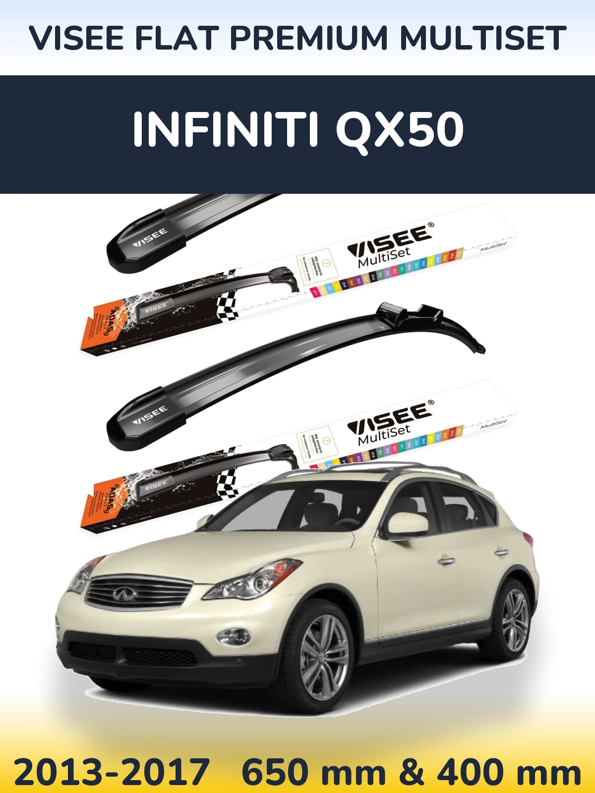 Komplet przednich wycieraczek VISEE FLAT PREMIUM MultiSet 650 & 400 mm do Infiniti QX50 2013-2017