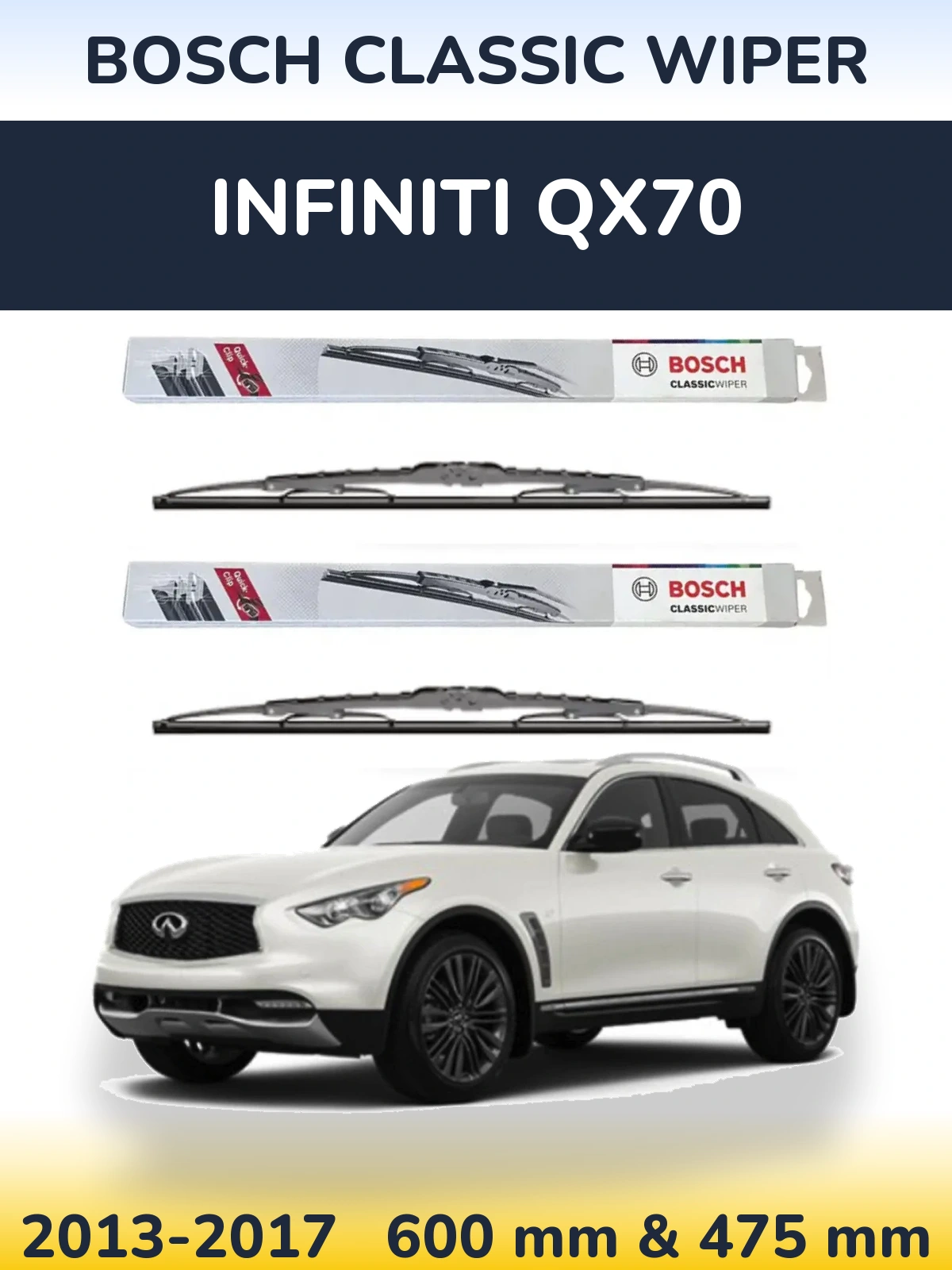 Komplet przednich wycieraczek BOSCH Classic Wiper 600 & 475 mm do Infiniti QX70 2013-2017