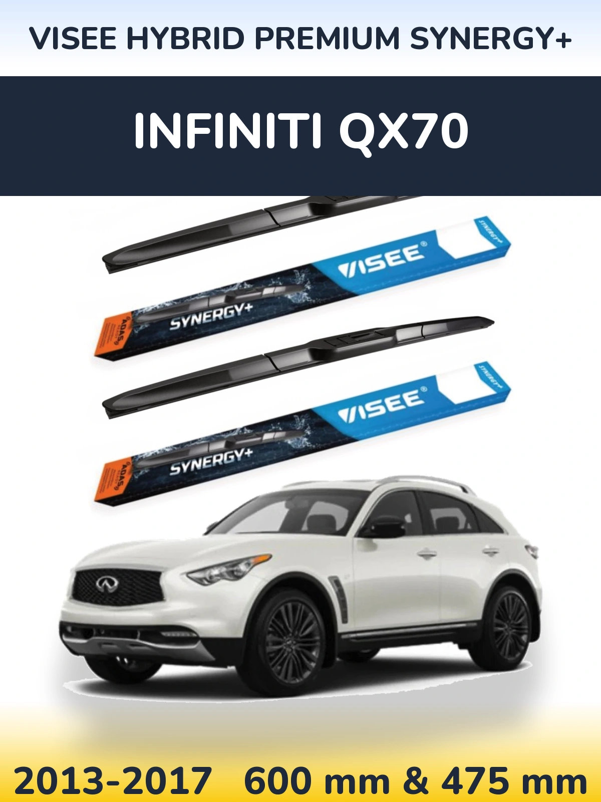 Komplet przednich wycieraczek VISEE HYBRID PREMIUM SYNERGY+ 600 & 475 mm do Infiniti QX70 2013-2017