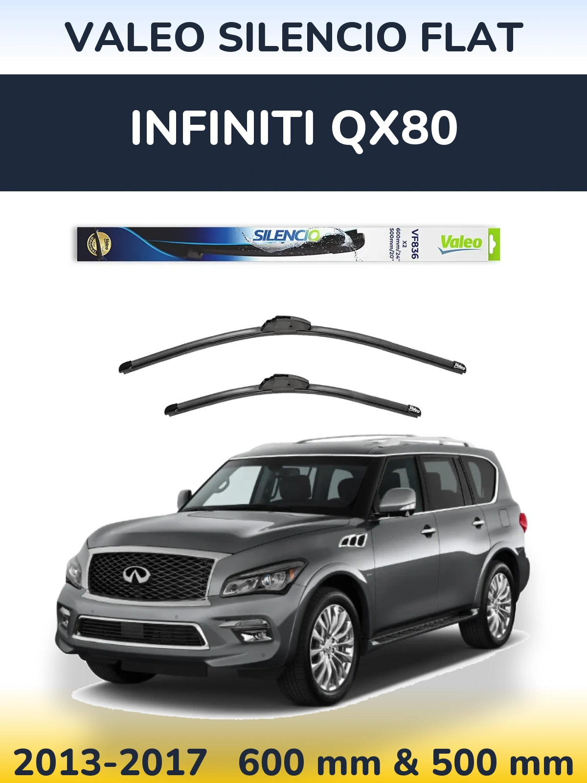 Комплект передніх щіток Valeo Silencio Flat 600 & 500 мм для Infiniti QX80 2013-2017