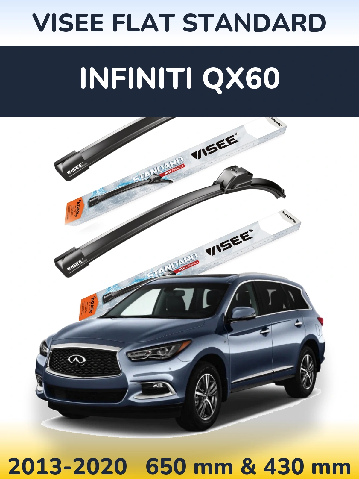 Front wiper blade set VISEE FLAT STANDARD 650 & 430 мм for Infiniti QX60 2013-2020