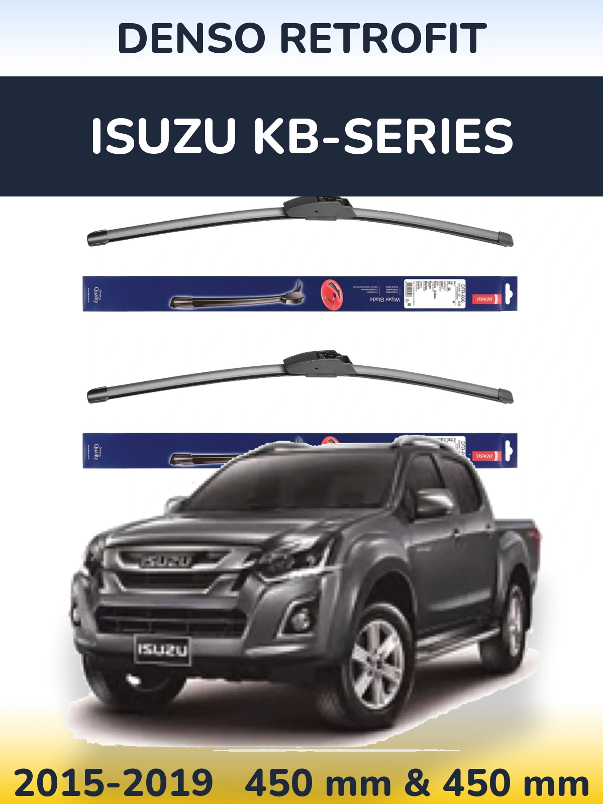 Komplet przednich wycieraczek Denso Retrofit 450 & 450 mm do Isuzu KB-Series 2015-2019