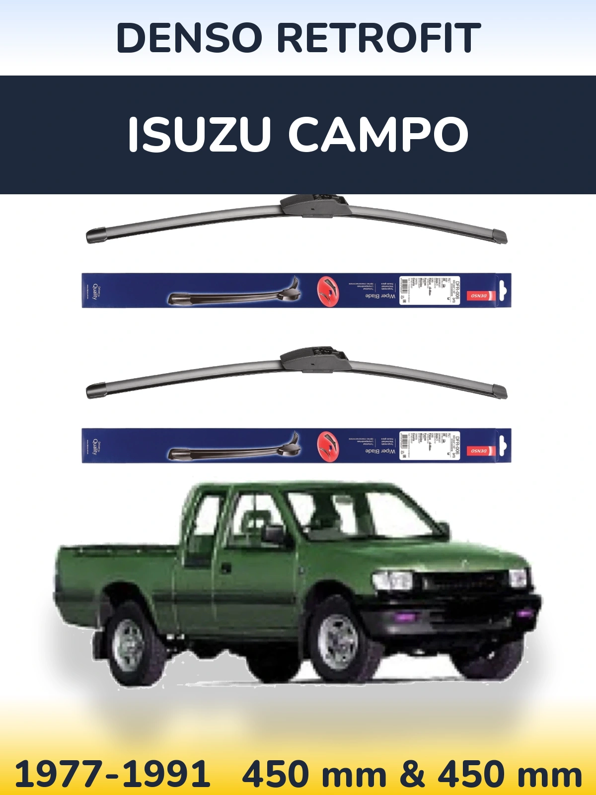 Komplet przednich wycieraczek Denso Retrofit 450 & 450 mm do Isuzu Campo 1977-1991
