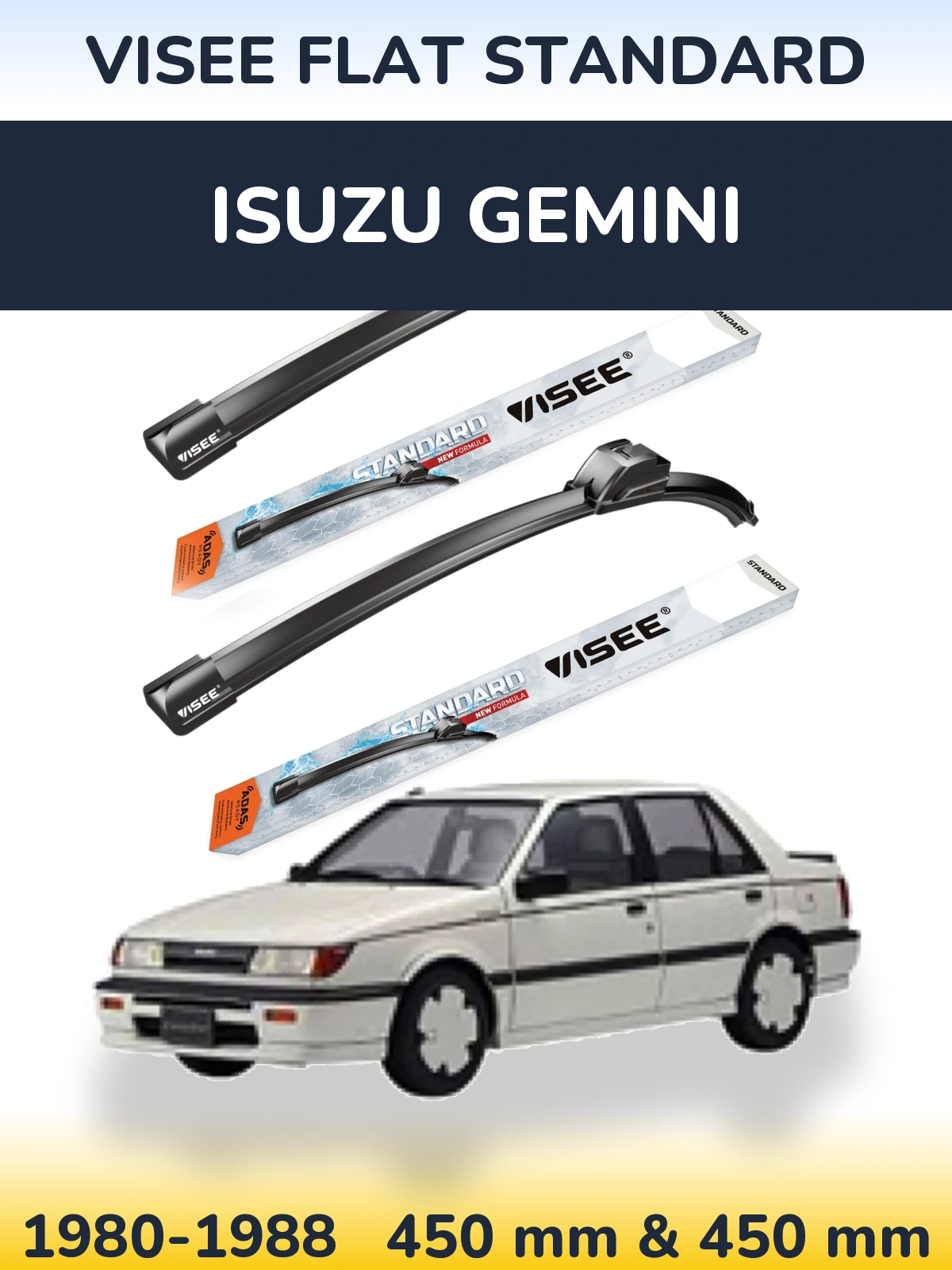 Комплект передніх щіток VISEE FLAT STANDARD 450 & 450 мм для Isuzu Gemini 1980-1988
