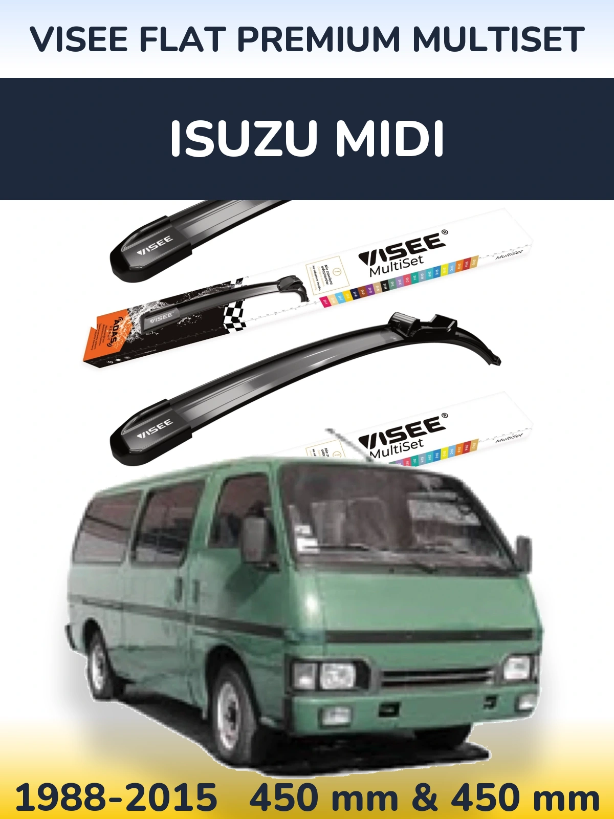 Front wiper blade set VISEE FLAT PREMIUM MultiSet 450 & 450 мм for Isuzu Midi 1988-2015