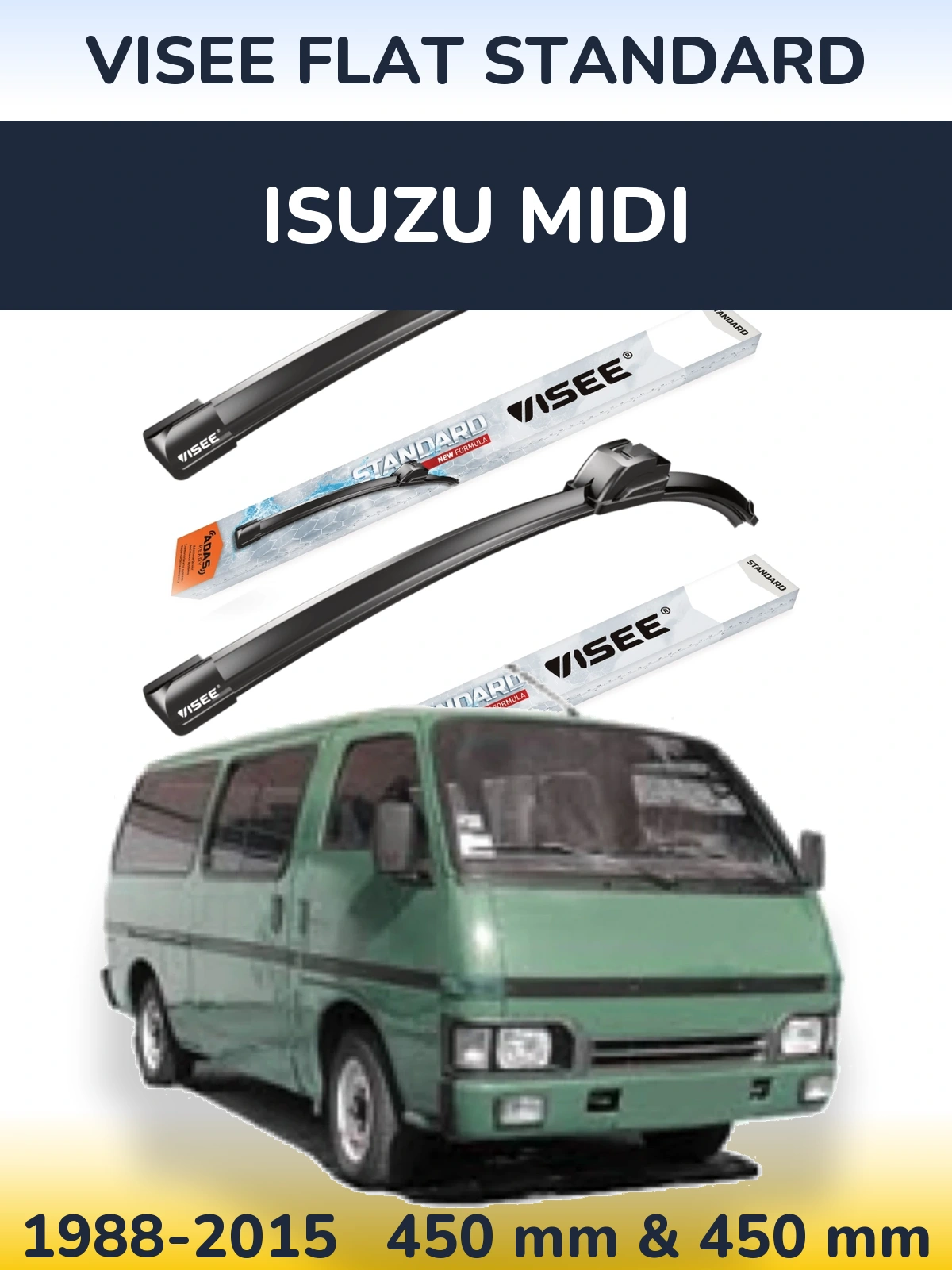 Комплект передніх щіток VISEE FLAT STANDARD 450 & 450 мм для Isuzu Midi 1988-2015