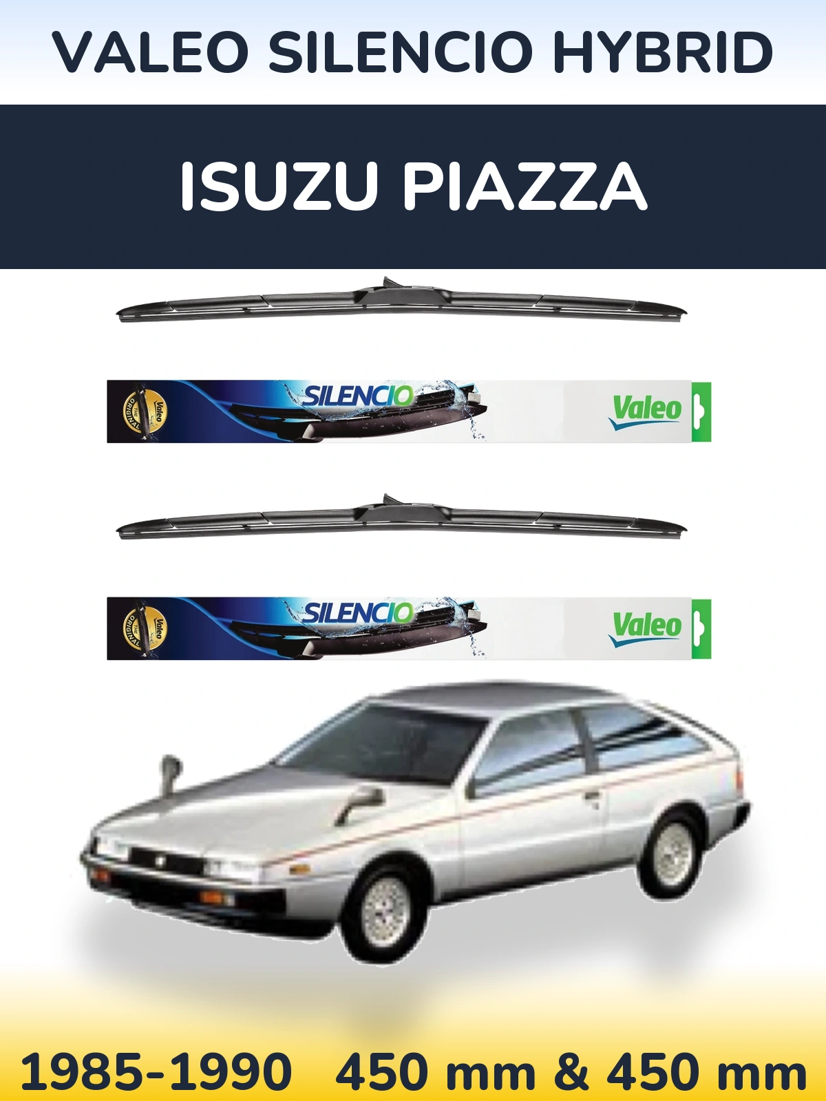 Front wiper blade set Valeo Silencio Hybrid 450 & 450 мм for Isuzu Piazza 1985-1990