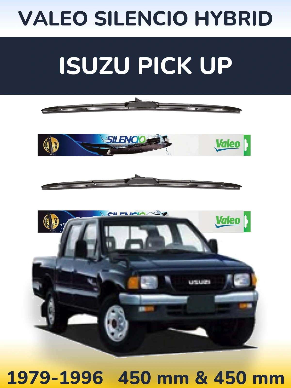 Front wiper blade set Valeo Silencio Hybrid 450 & 450 мм for Isuzu Pick Up 1979-1996