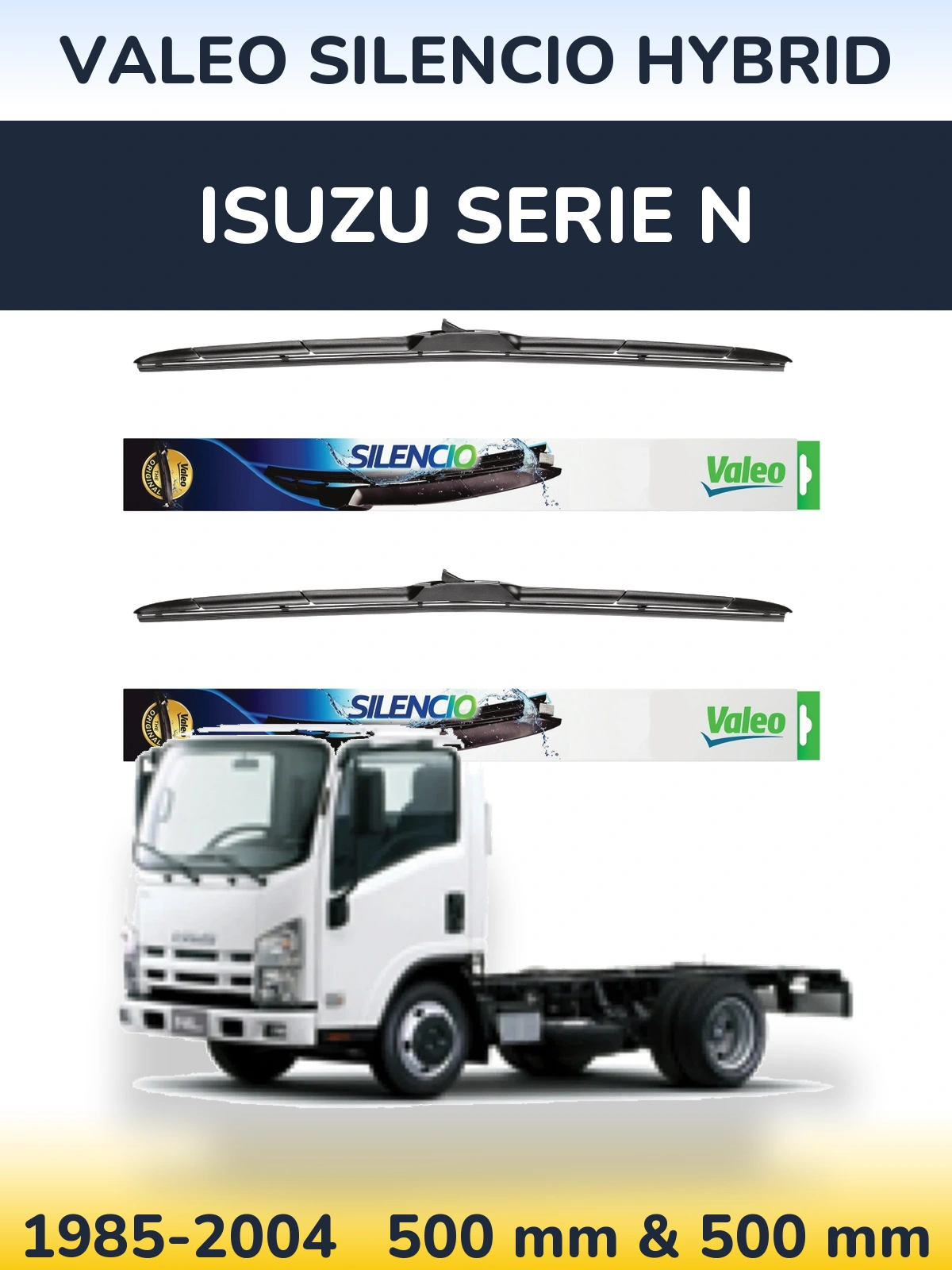 Front wiper blade set Valeo Silencio Hybrid 500 & 500 мм for Isuzu Serie N 1985-2004