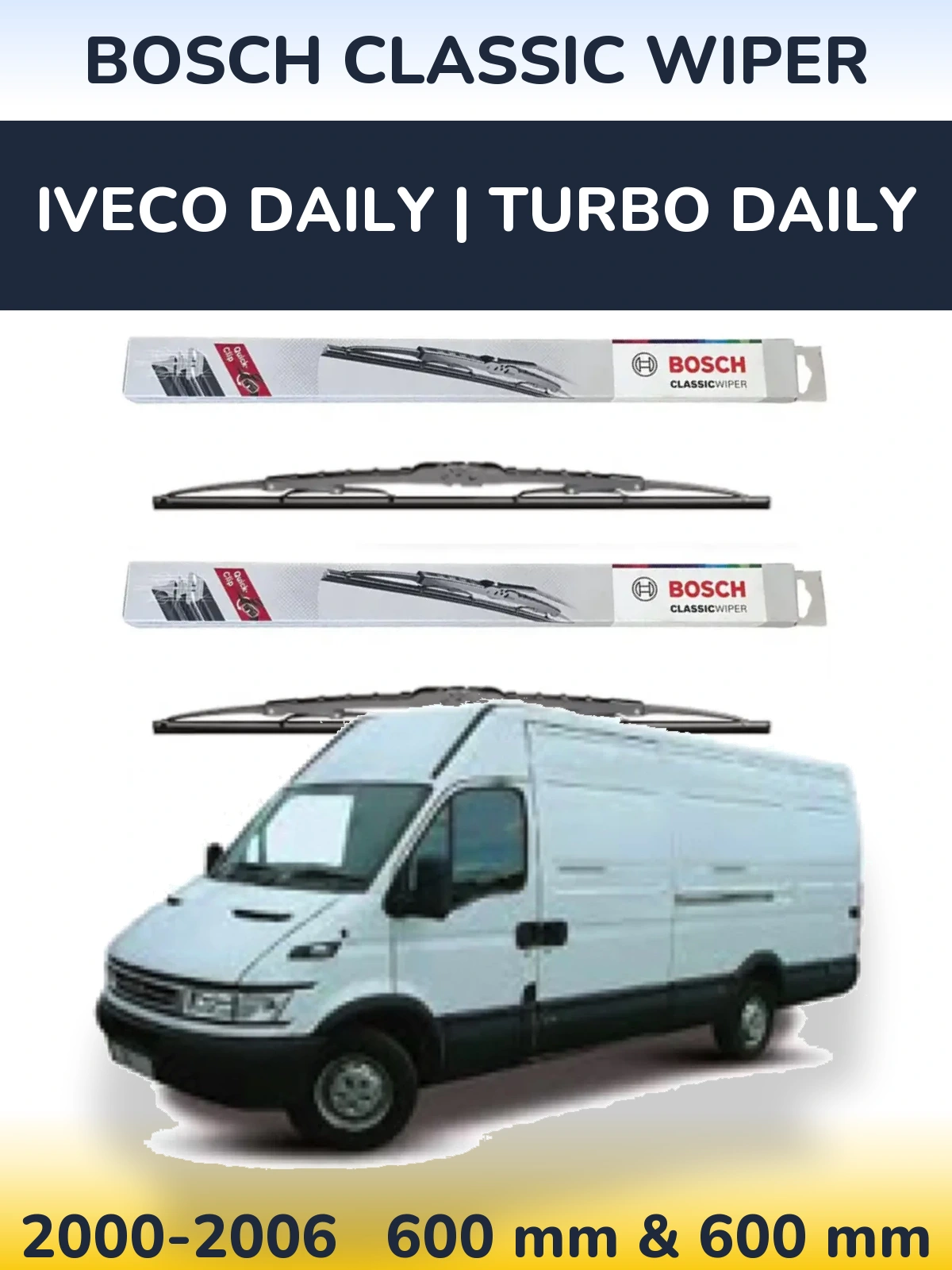 Front wiper blade set BOSCH Classic Wiper 600 & 600 мм for Iveco Daily | Turbo Daily 2000-2006