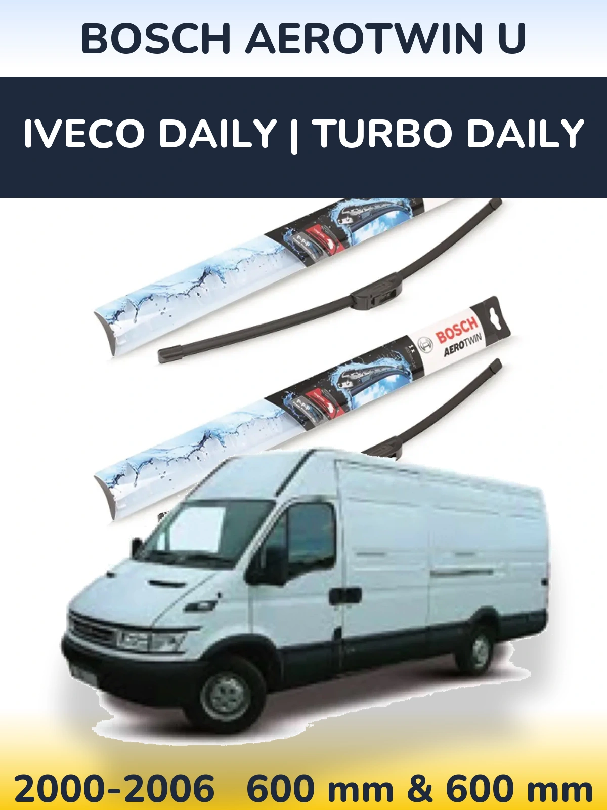 Front wiper blade set BOSCH AeroTwin U 600 & 600 мм for Iveco Daily | Turbo Daily 2000-2006