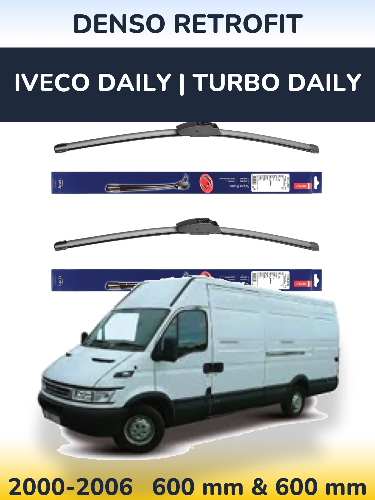 Front wiper blade set Denso Retrofit 600 & 600 mm for Iveco Daily | Turbo Daily 2000-2006