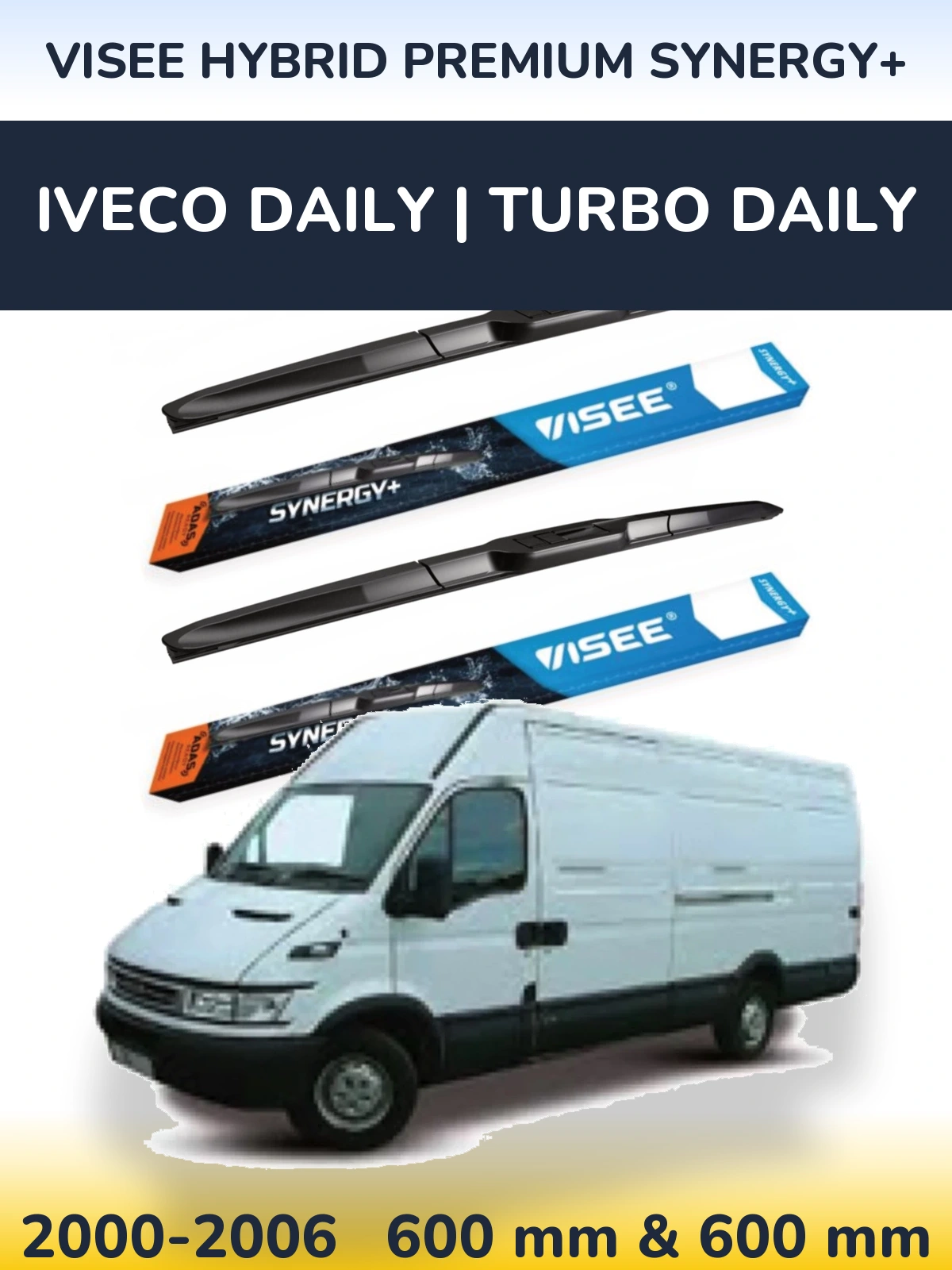 Front wiper blade set VISEE HYBRID PREMIUM SYNERGY+ 600 & 600 mm for Iveco Daily | Turbo Daily 2000-2006