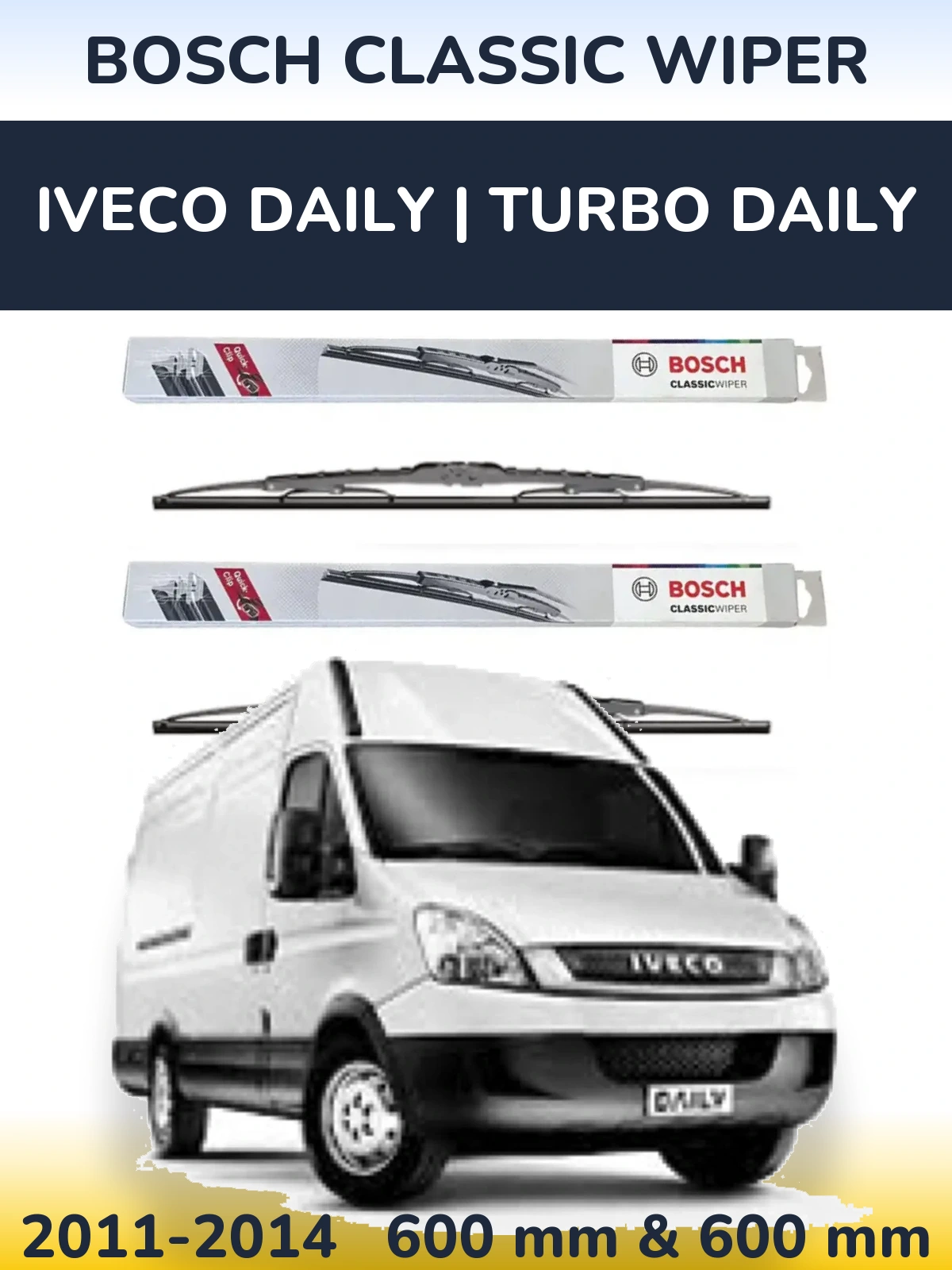 Front wiper blade set BOSCH Classic Wiper 600 & 600 mm for Iveco Daily | Turbo Daily 2011-2014