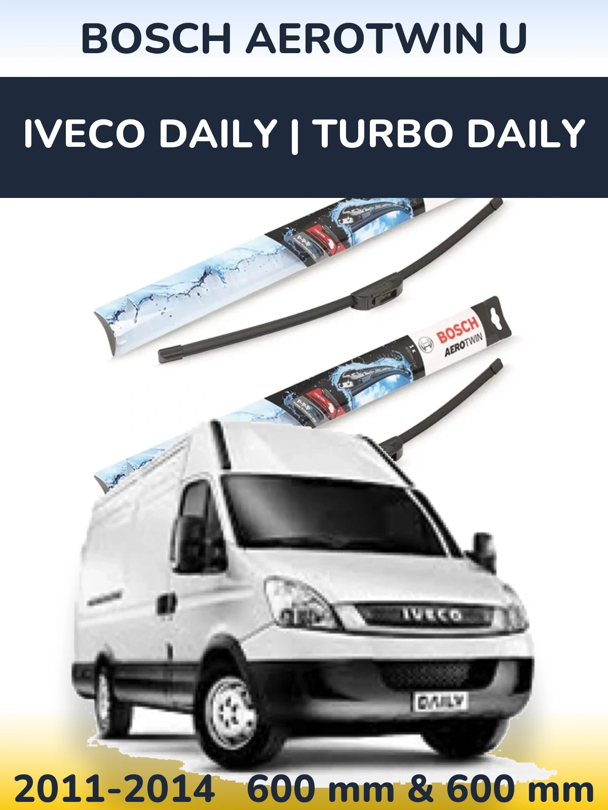 Front wiper blade set BOSCH AeroTwin U 600 & 600 mm for Iveco Daily | Turbo Daily 2011-2014