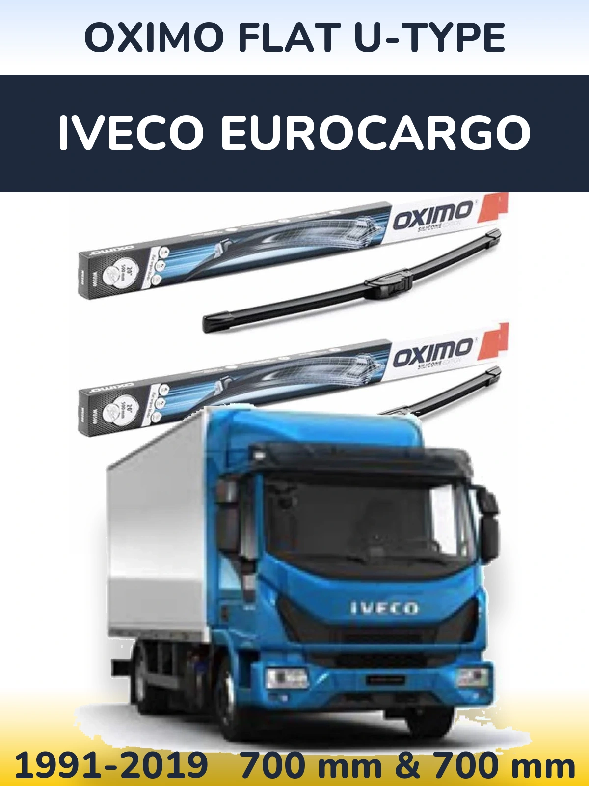 Front wiper blade set Oximo Flat U-type 700 & 700 mm for Iveco EuroCargo 1991-2019