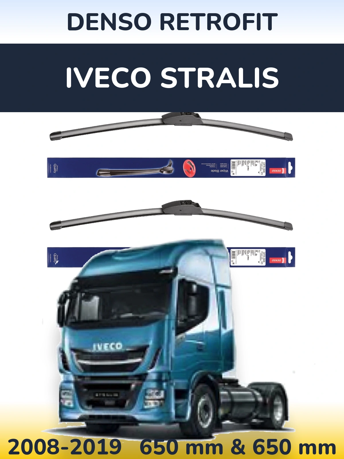 Komplet przednich wycieraczek Denso Retrofit 650 & 650 mm do Iveco Stralis 2008-2019
