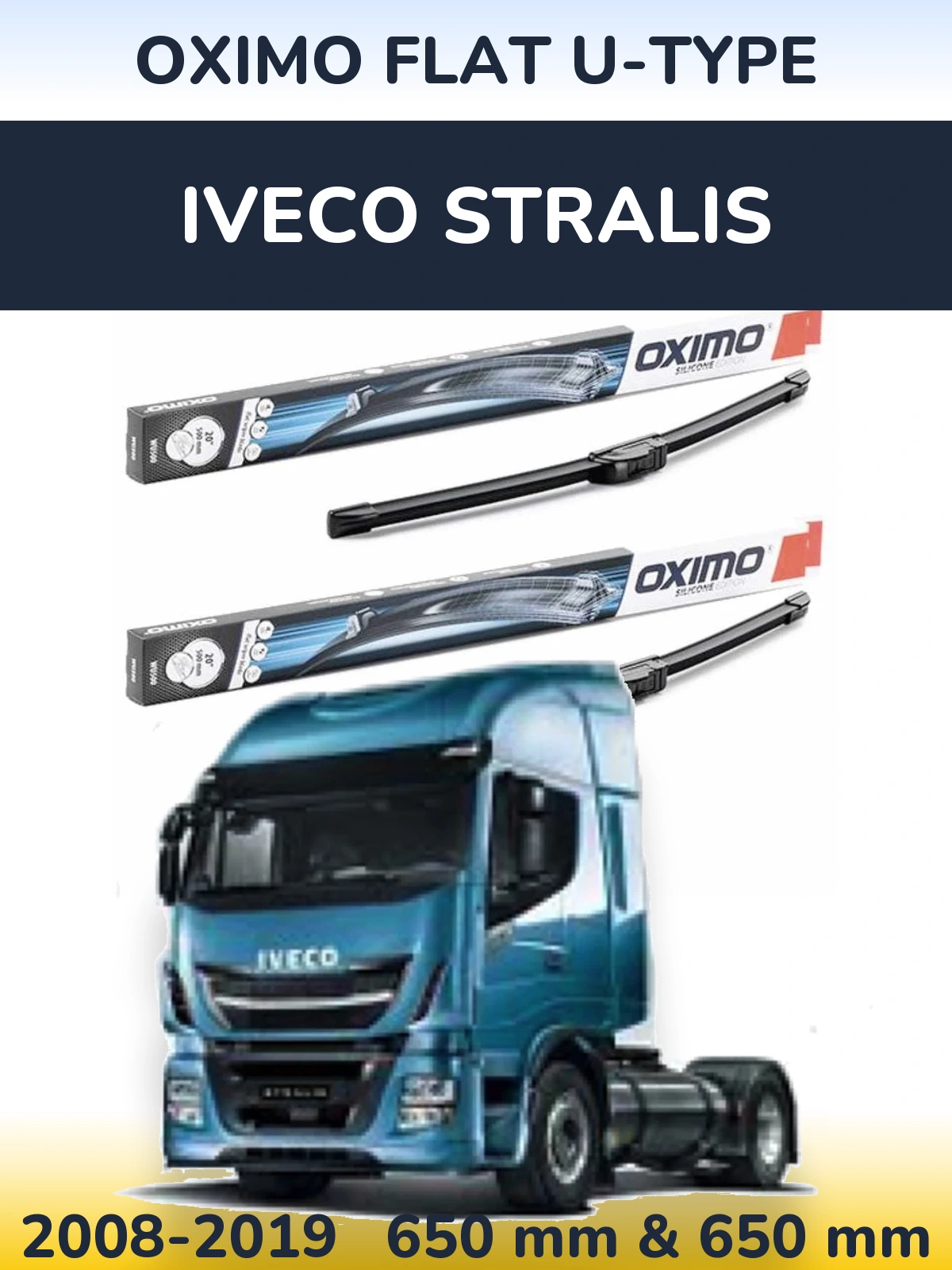 Komplet przednich wycieraczek Oximo Flat U-type 650 & 650 mm do Iveco Stralis 2008-2019