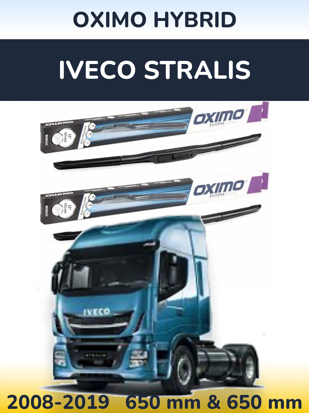 Front wiper blade set Oximo Hybrid 650 & 650 мм for Iveco Stralis 2008-2019