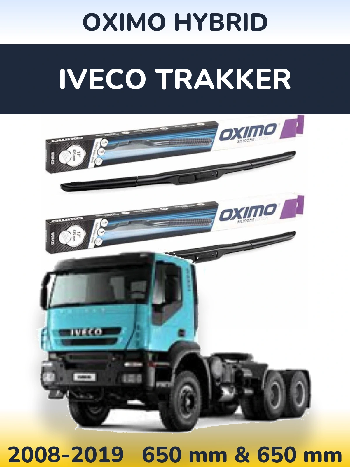 Front wiper blade set Oximo Hybrid 650 & 650 mm for Iveco Trakker 2008-2019