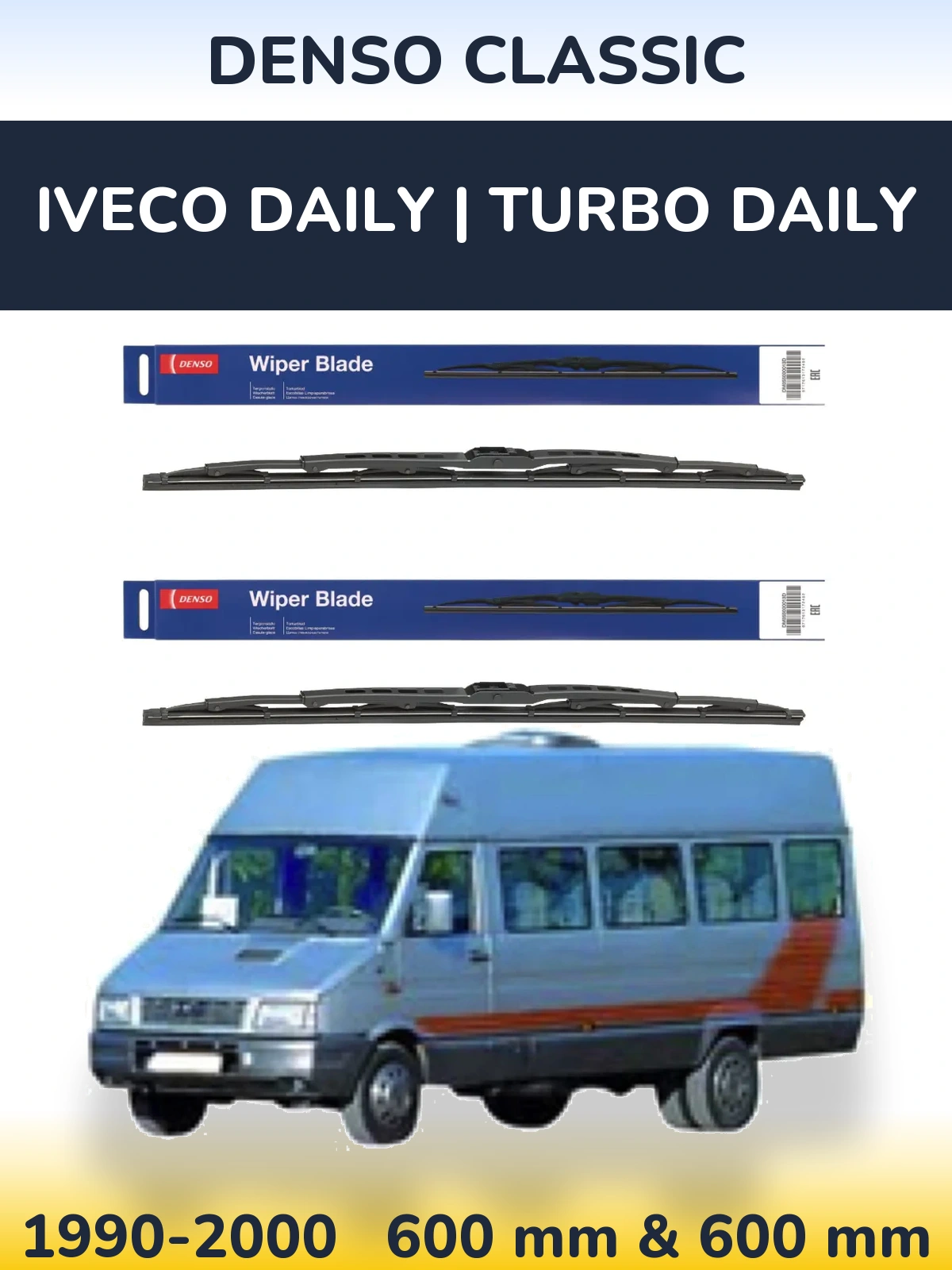 Front wiper blade set Denso Classic 600 & 600 мм for Iveco Daily | Turbo Daily 1990-2000