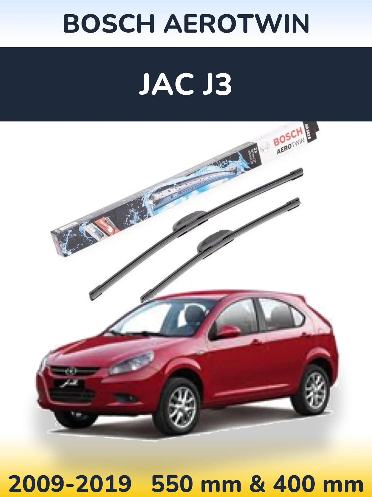 Front wiper blade set BOSCH AeroTwin 550 & 400 мм for JAC J3 2009-2019
