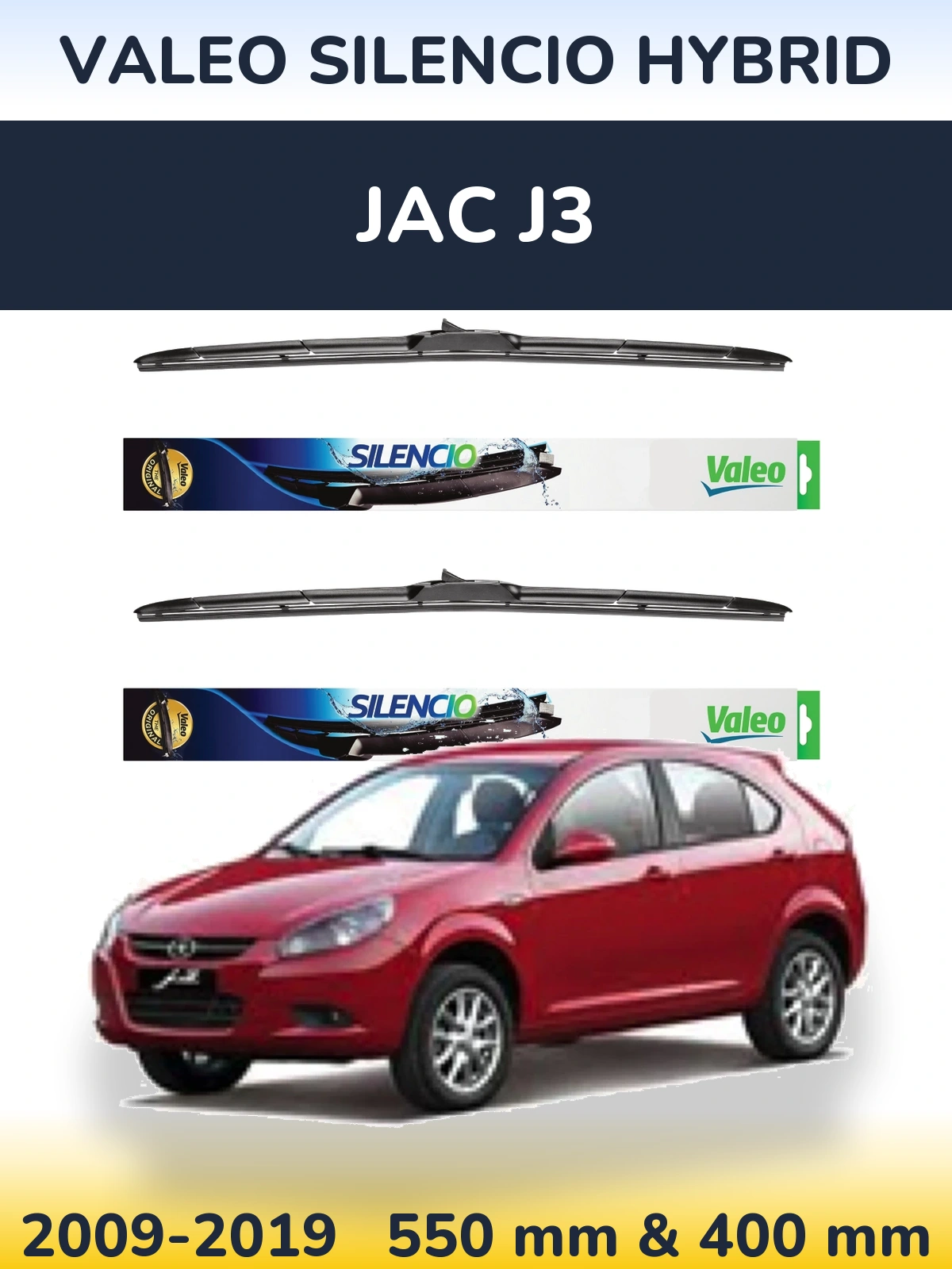 Komplet przednich wycieraczek Valeo Silencio Hybrid 550 & 400 mm do JAC J3 2009-2019