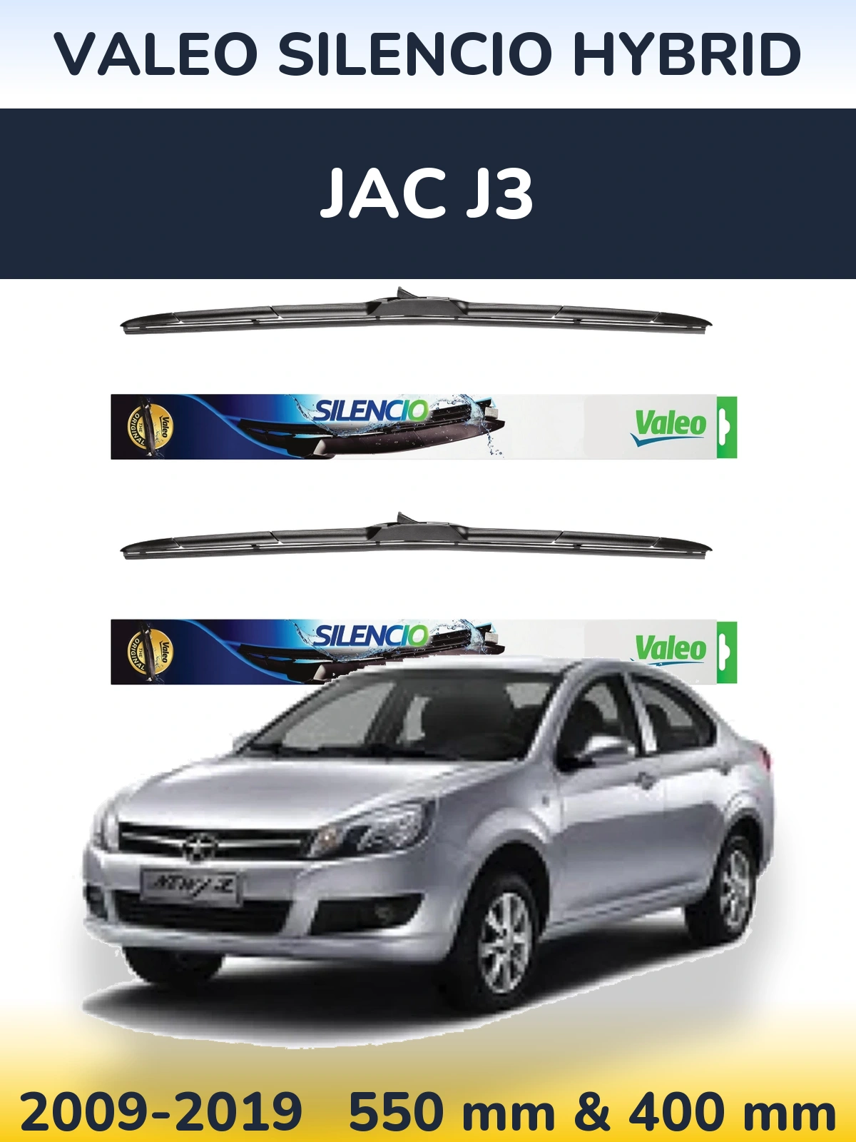 Front wiper blade set Valeo Silencio Hybrid 550 & 400 мм for JAC J3 2009-2019