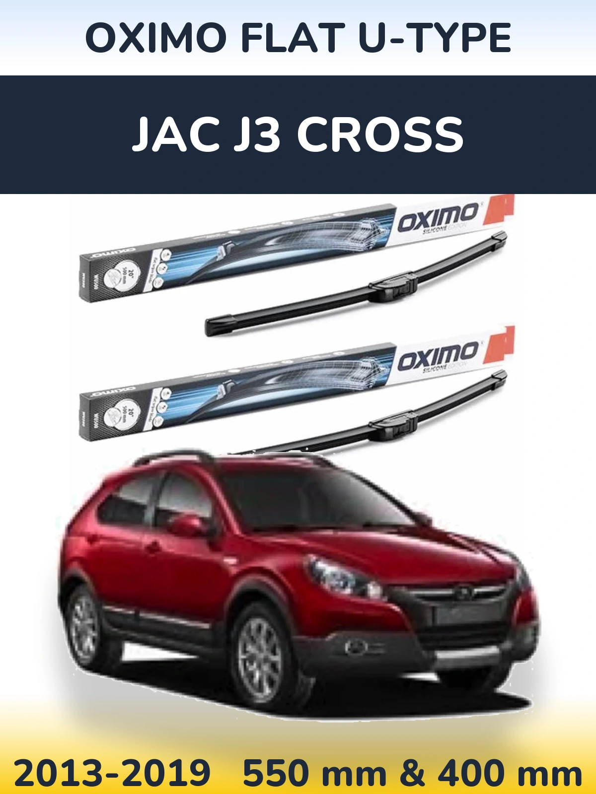 Front wiper blade set Oximo Flat U-type 550 & 400 мм for JAC J3 Cross 2013-2019