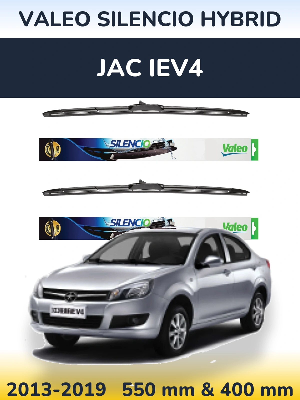 Front wiper blade set Valeo Silencio Hybrid 550 & 400 mm for JAC iEV4 2013-2019